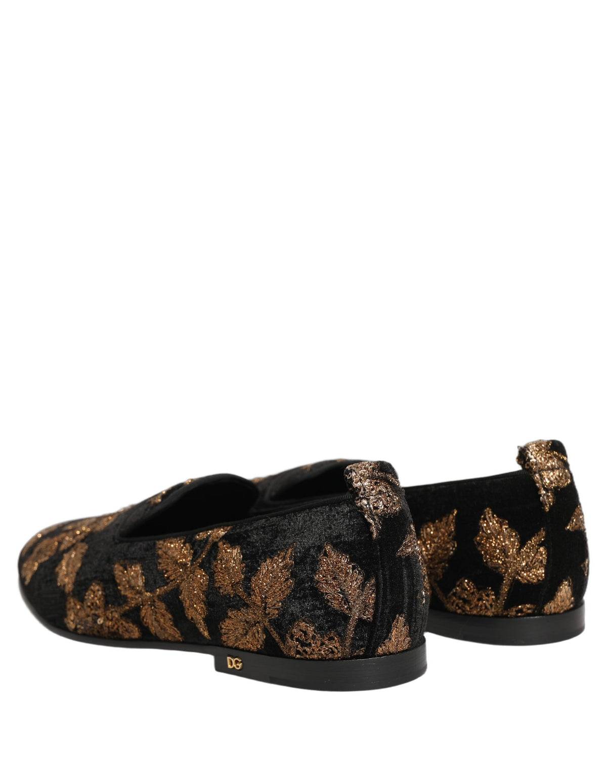 Dolce & Gabbana Zwarte Gebloemde Jacquard Jurk Loafers Schoenen