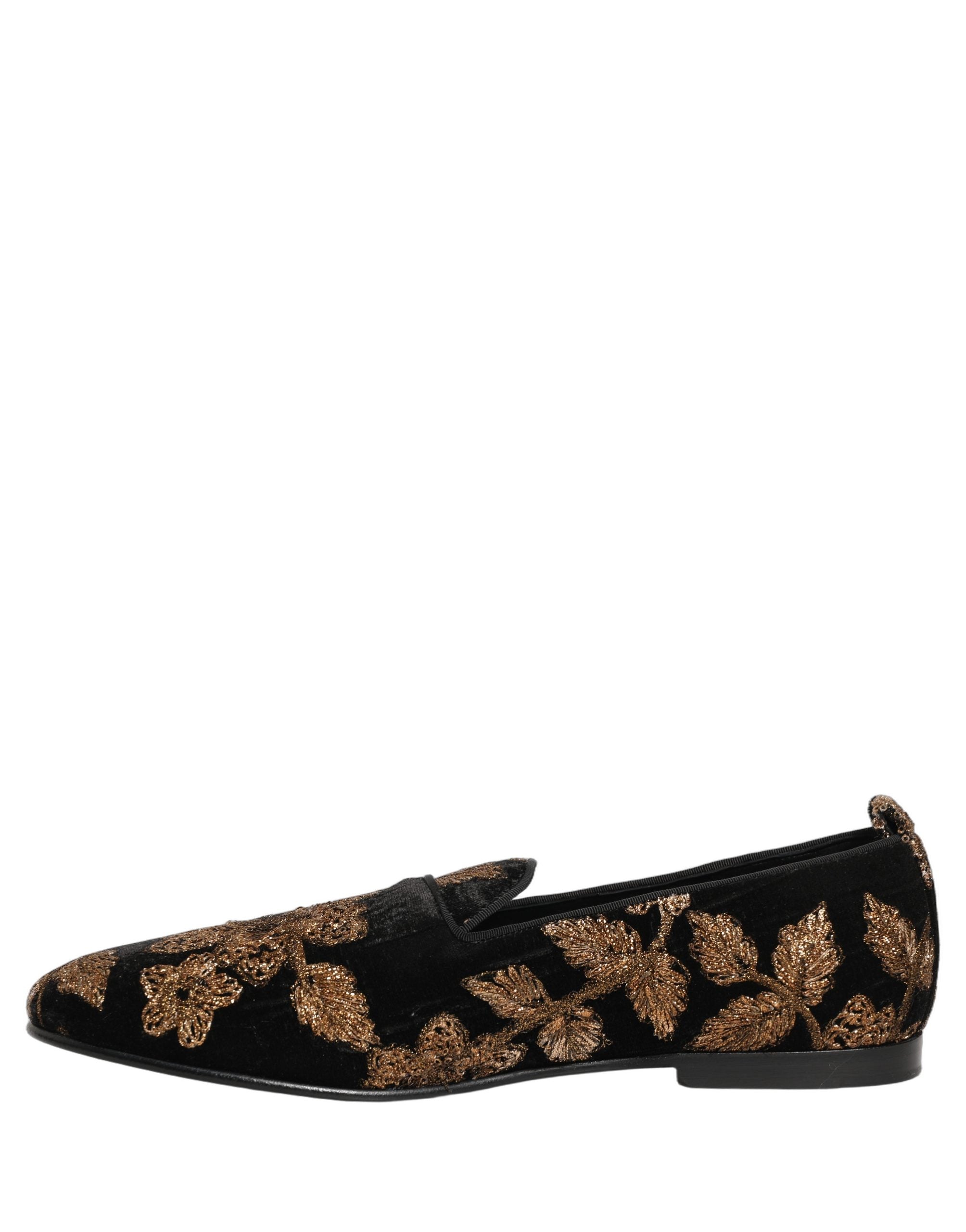 Dolce & Gabbana Zwarte Gebloemde Jacquard Jurk Loafers Schoenen