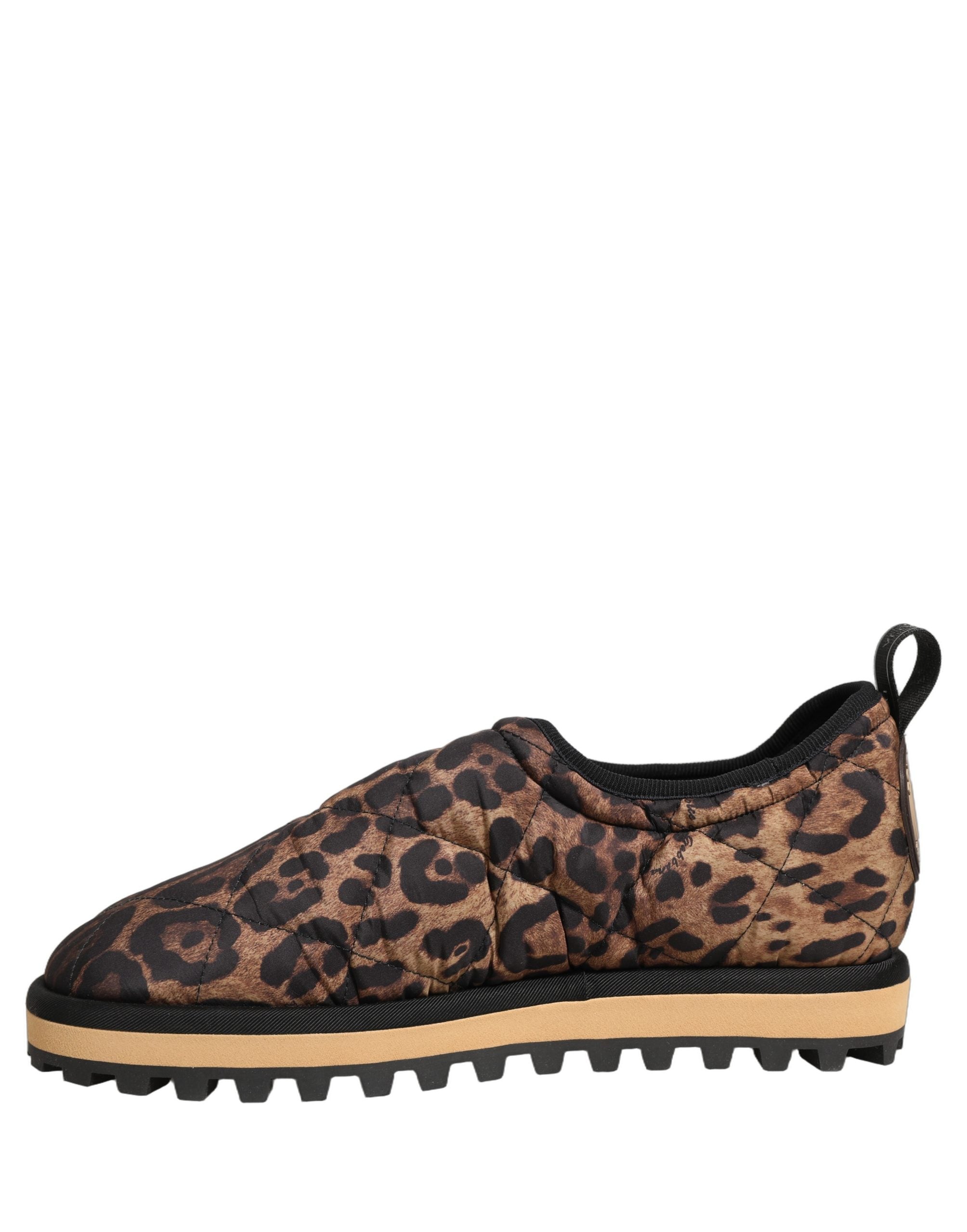 Dolce & Gabbana Brown Leopard Print Quilted Men Sneakers Shoes