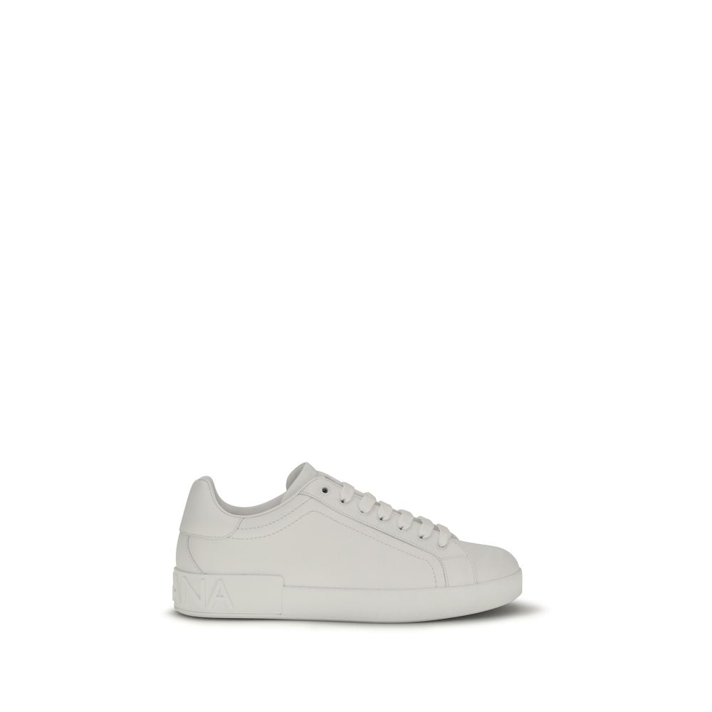 Dolce & Gabbana White Calf Leather Bos Taurus Low Top Sneakers