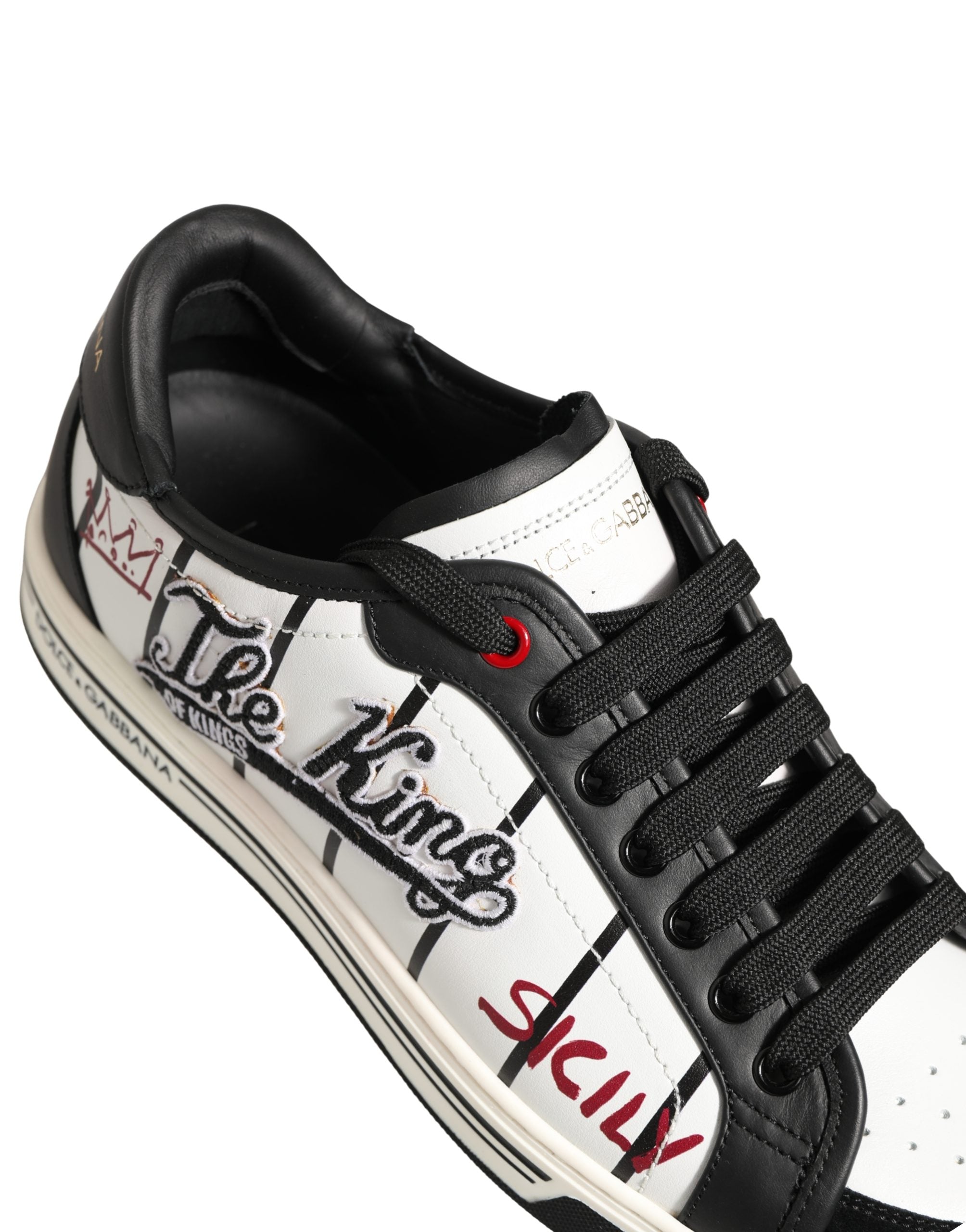 Dolce & Gabbana Wit Zwart DG Logo King Patch Lage Sneaker Schoenen