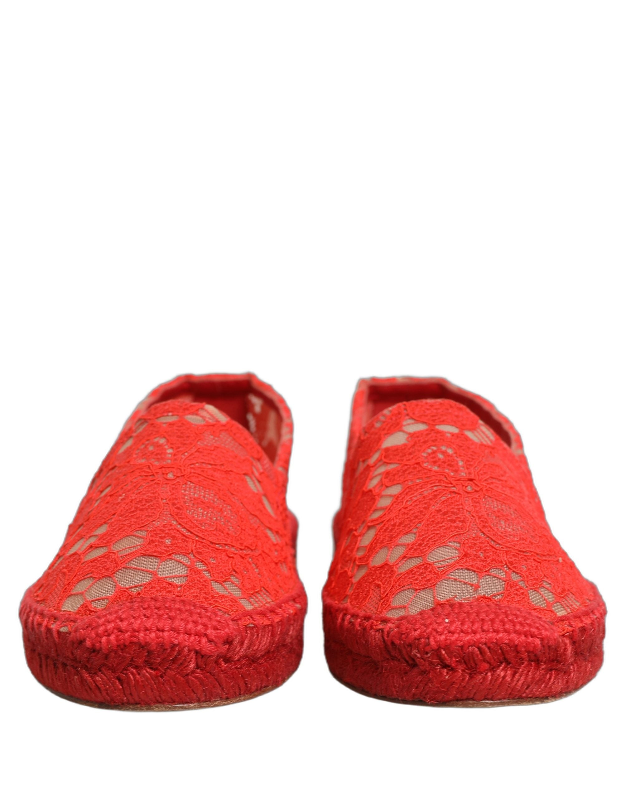 Dolce & Gabbana Rode Taormina Kanten Espadrille Platjes Schoenen