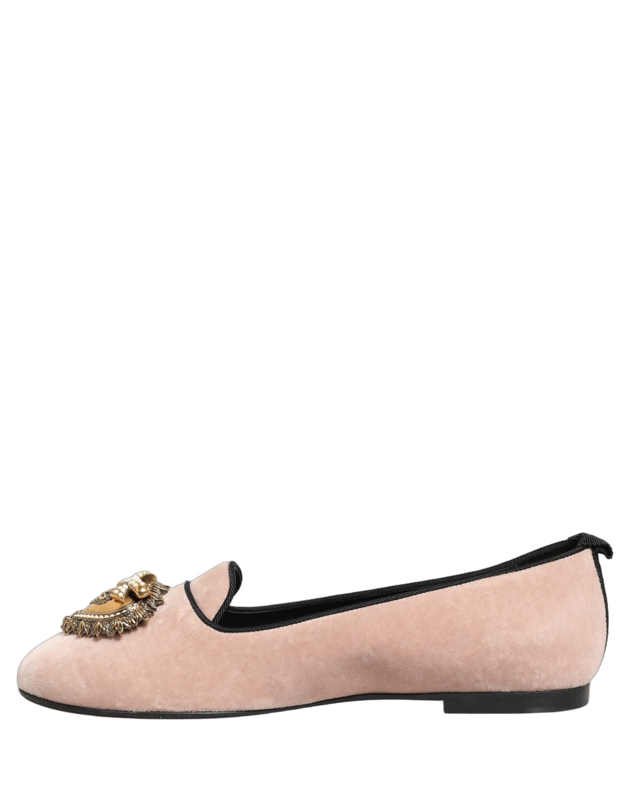 Dolce & Gabbana Roze Fluweel Devotion Instappers Platte Schoenen