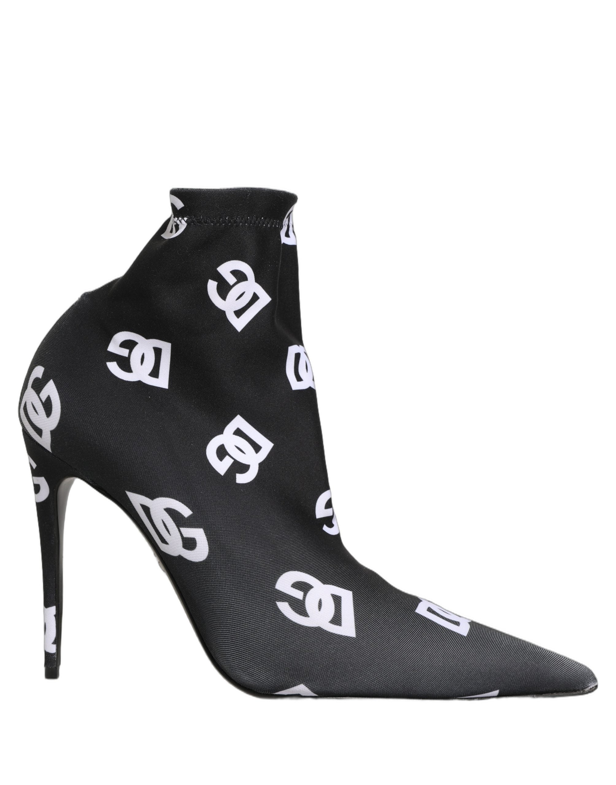 Dolce & Gabbana Black Logo Stretch Heel Ankle Boots Shoes