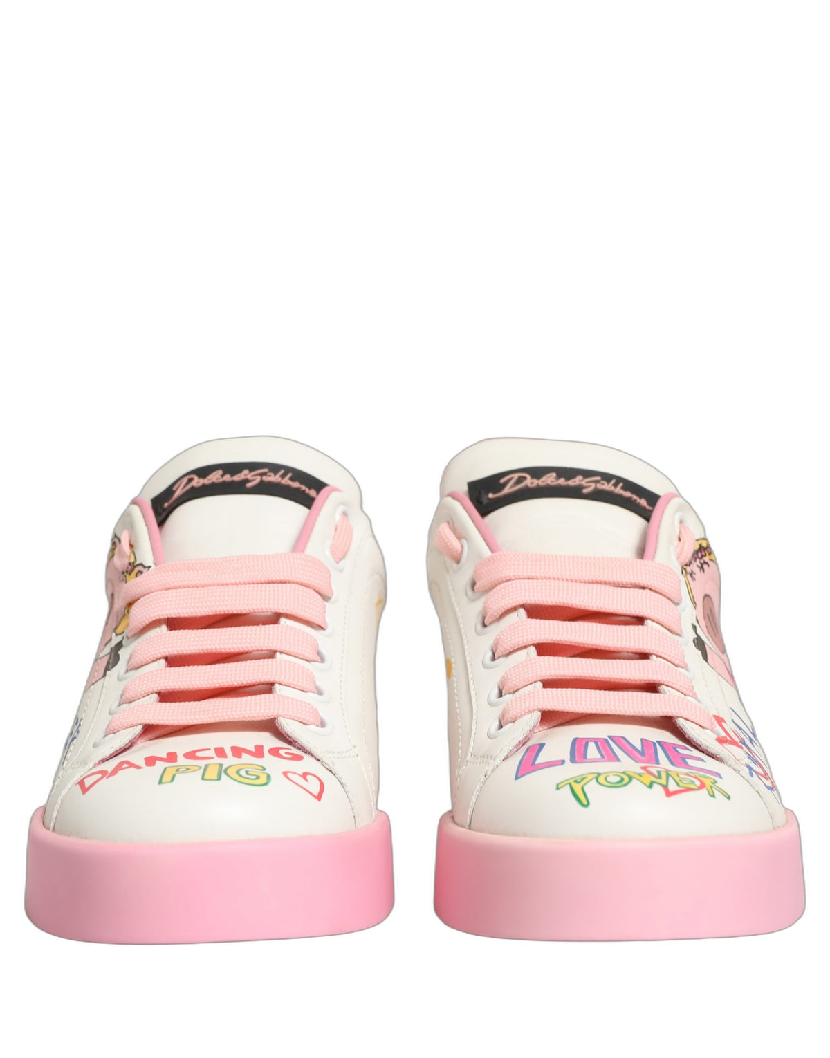 Dolce & Gabbana Wit Roze Portofino Royal Pig Sneakers Schoenen
