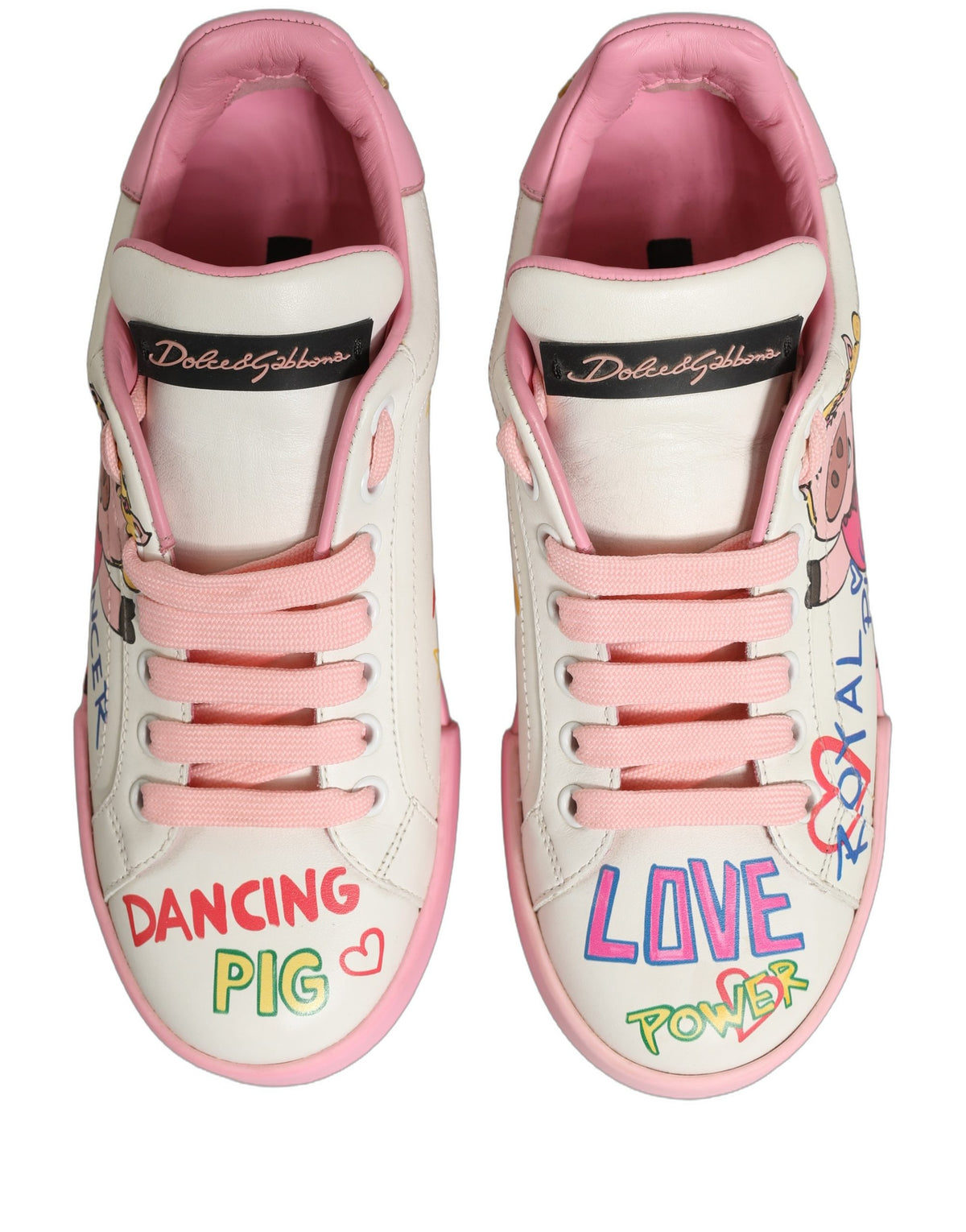 Dolce & Gabbana Wit Roze Portofino Royal Pig Sneakers Schoenen