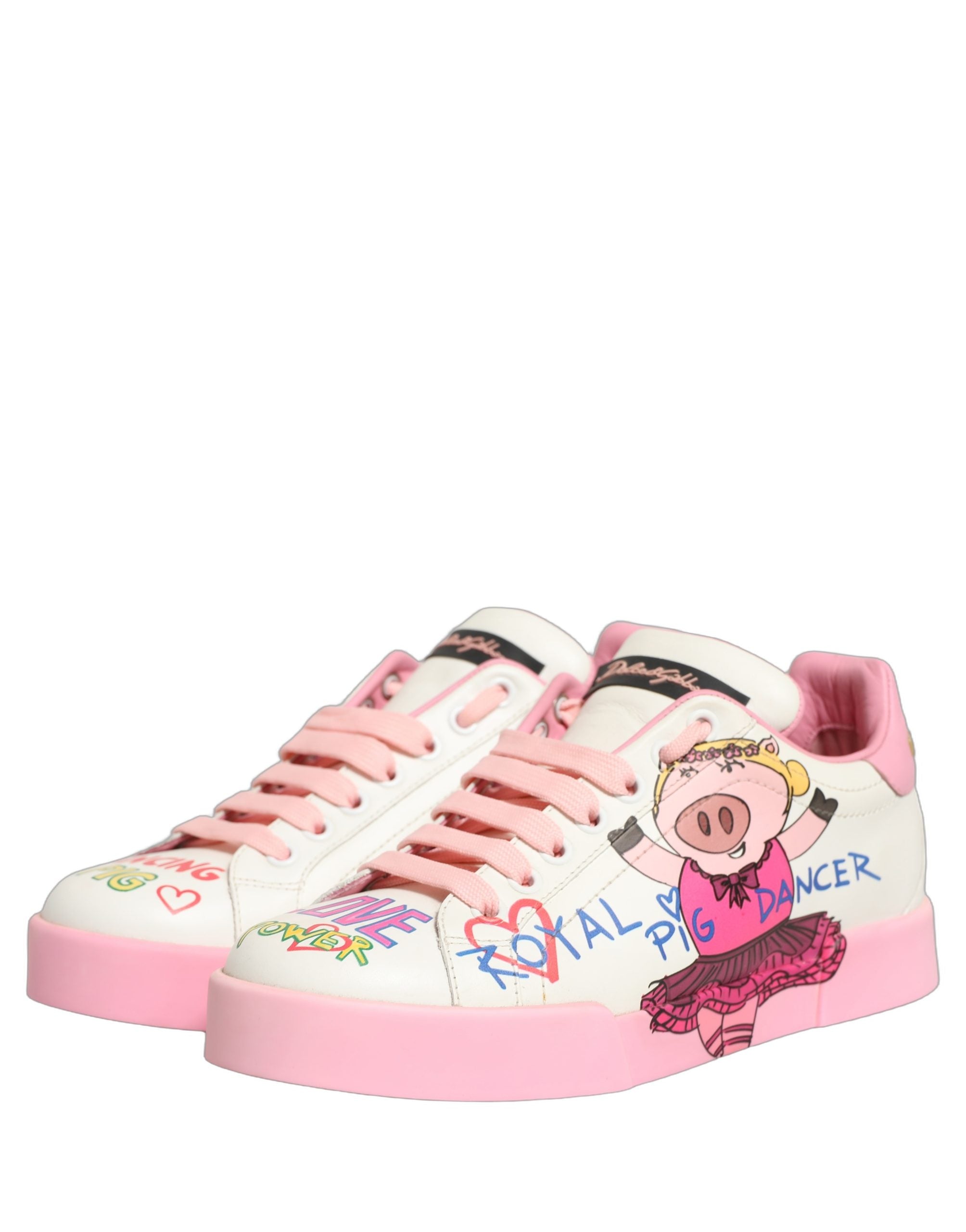 Dolce & Gabbana Wit Roze Portofino Royal Pig Sneakers Schoenen