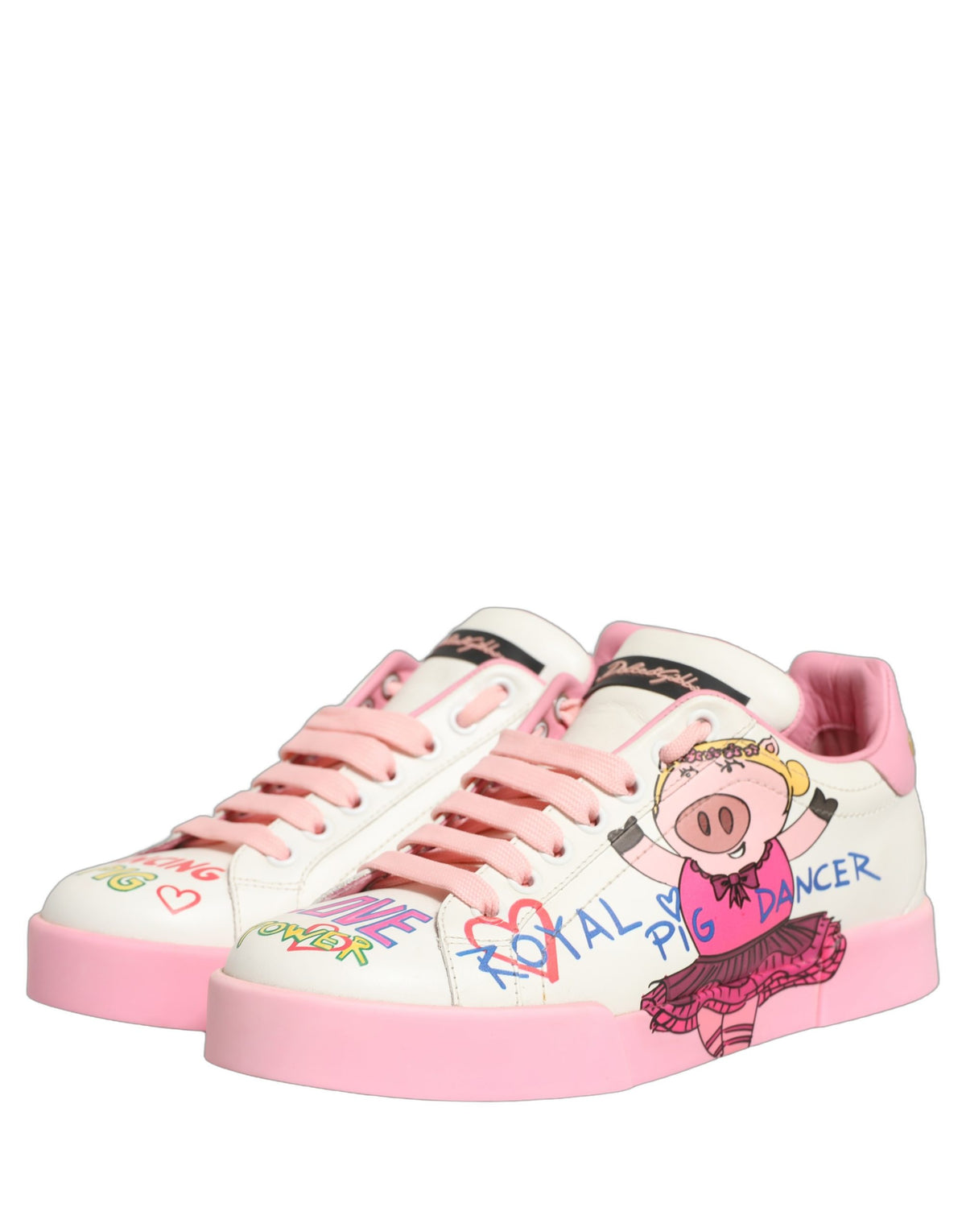 Dolce & Gabbana Wit Roze Portofino Royal Pig Sneakers Schoenen