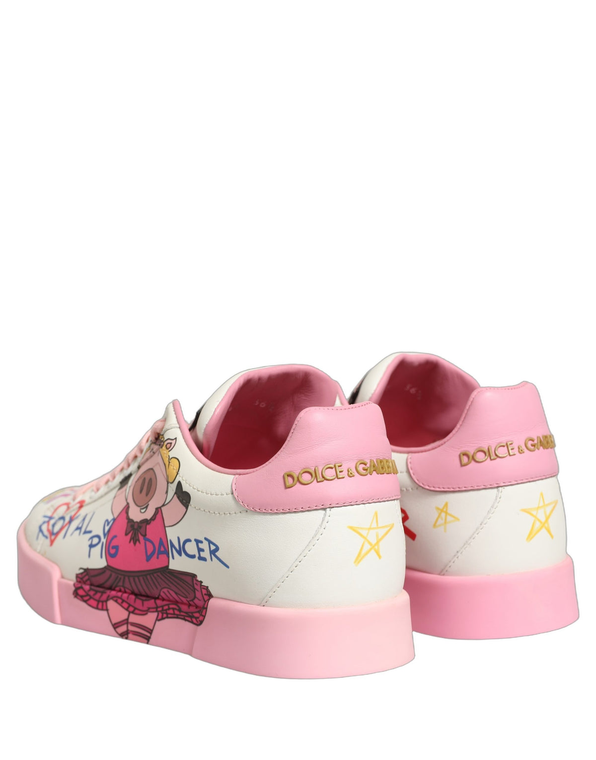 Dolce & Gabbana Wit Roze Portofino Royal Pig Sneakers Schoenen