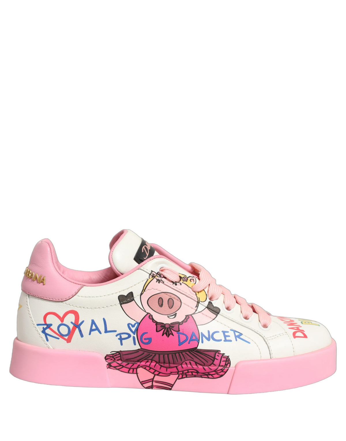 Dolce & Gabbana Wit Roze Portofino Royal Pig Sneakers Schoenen