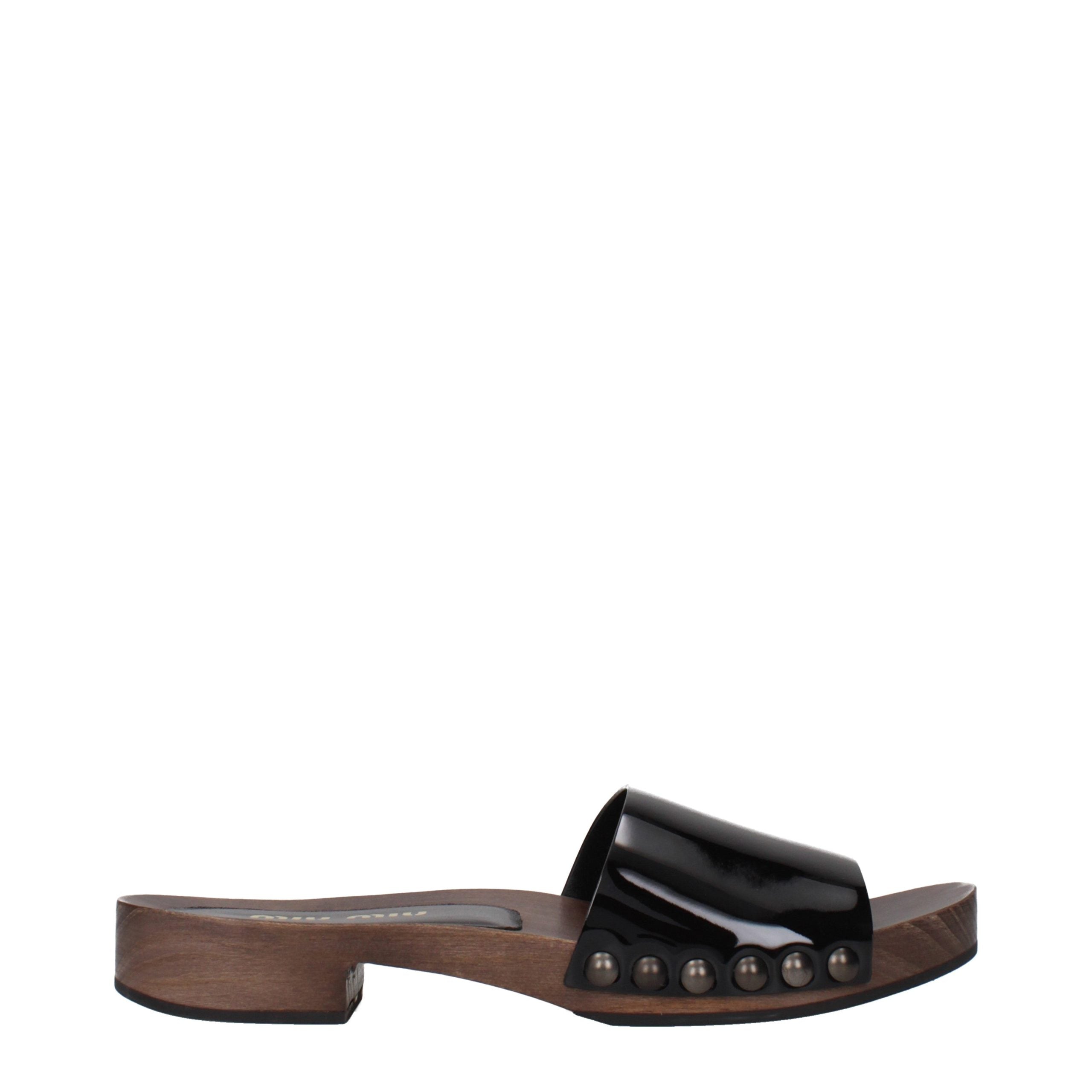 Miu Miu Black Leather Slippers