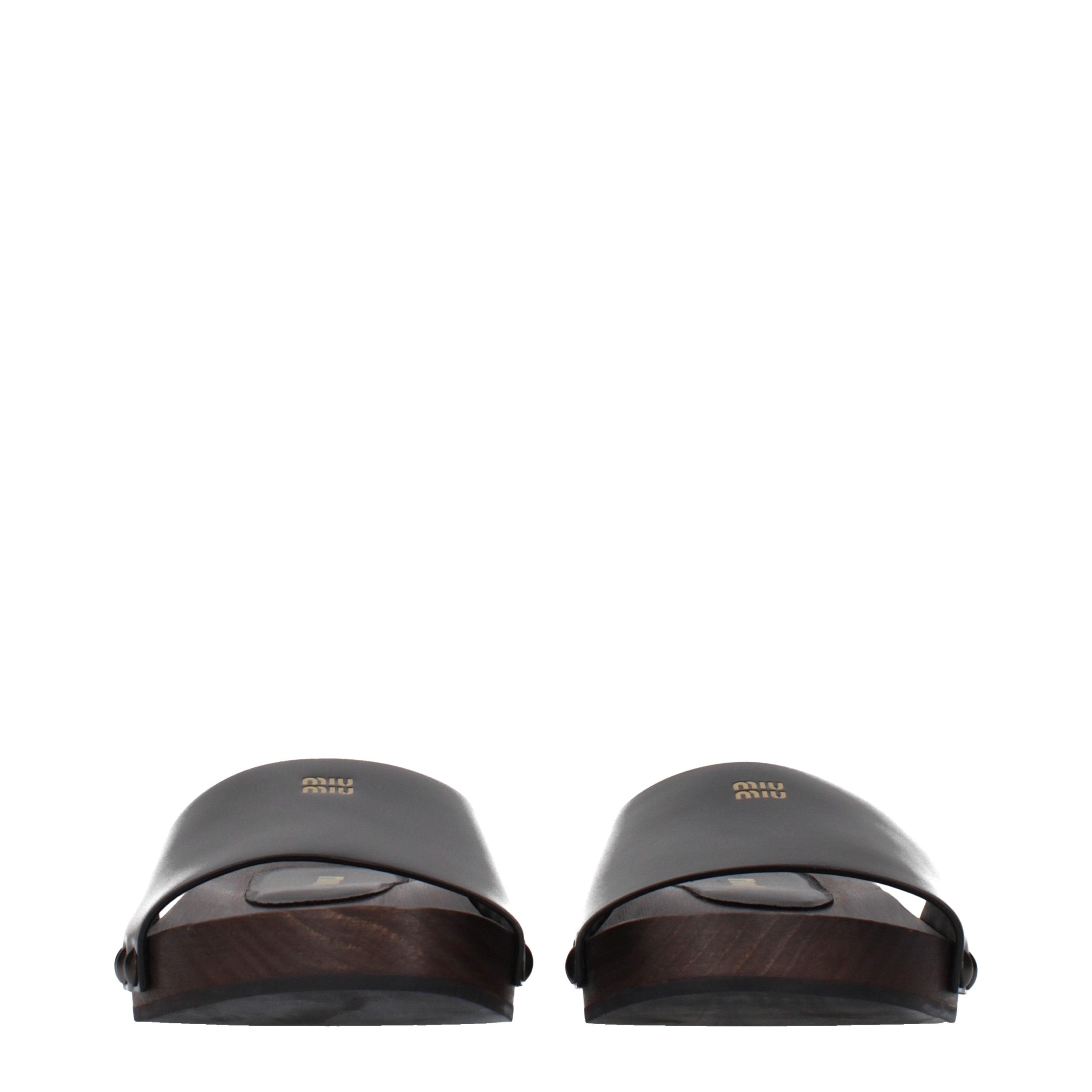 Miu Miu Black Leather Slippers