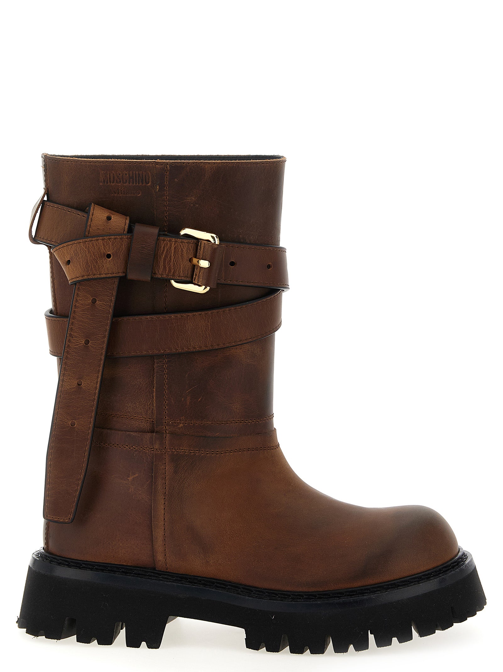 Moschino Brown Velvet Leather Over-The-Knee