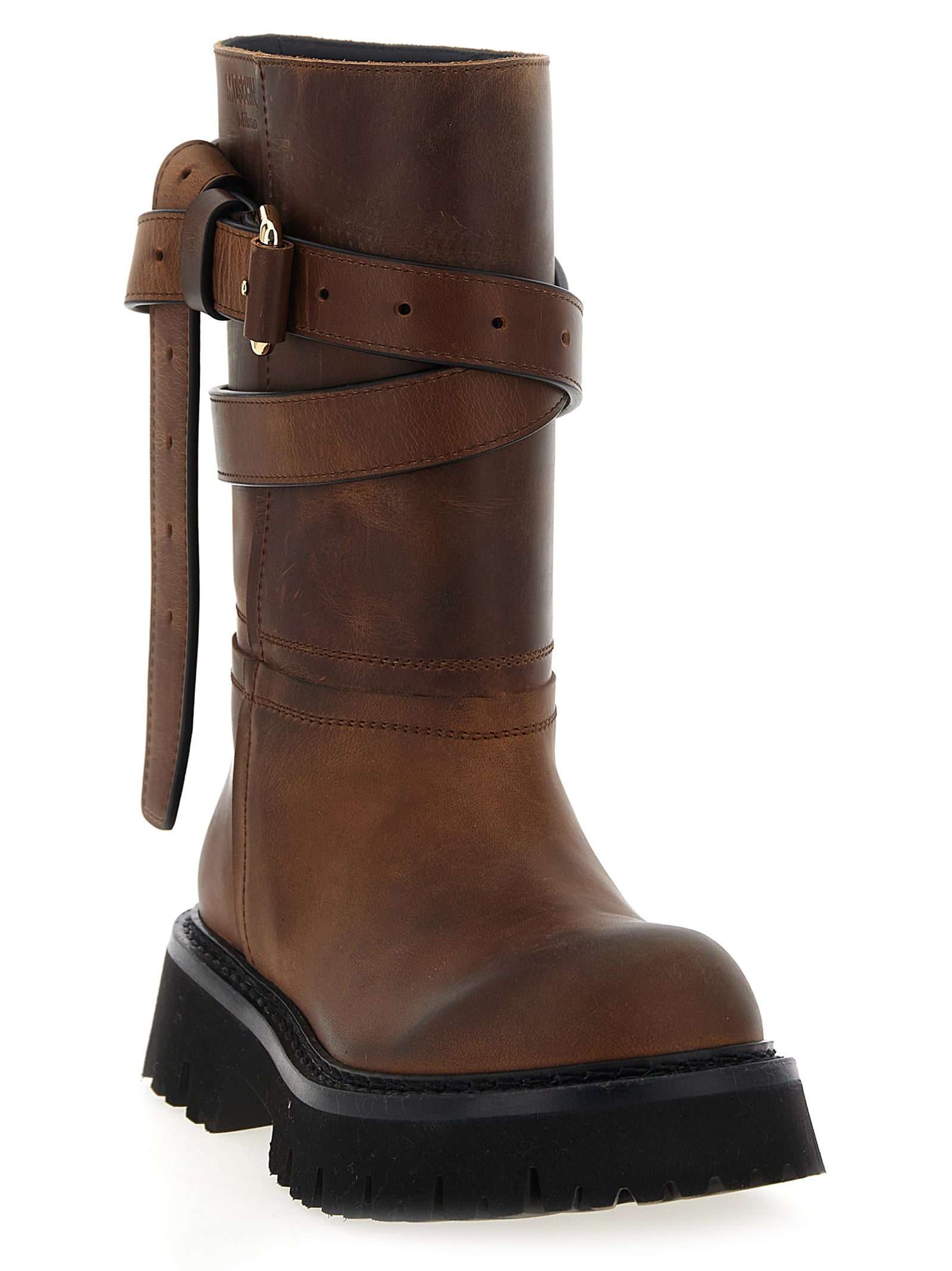 Moschino Brown Velvet Leather Over-The-Knee