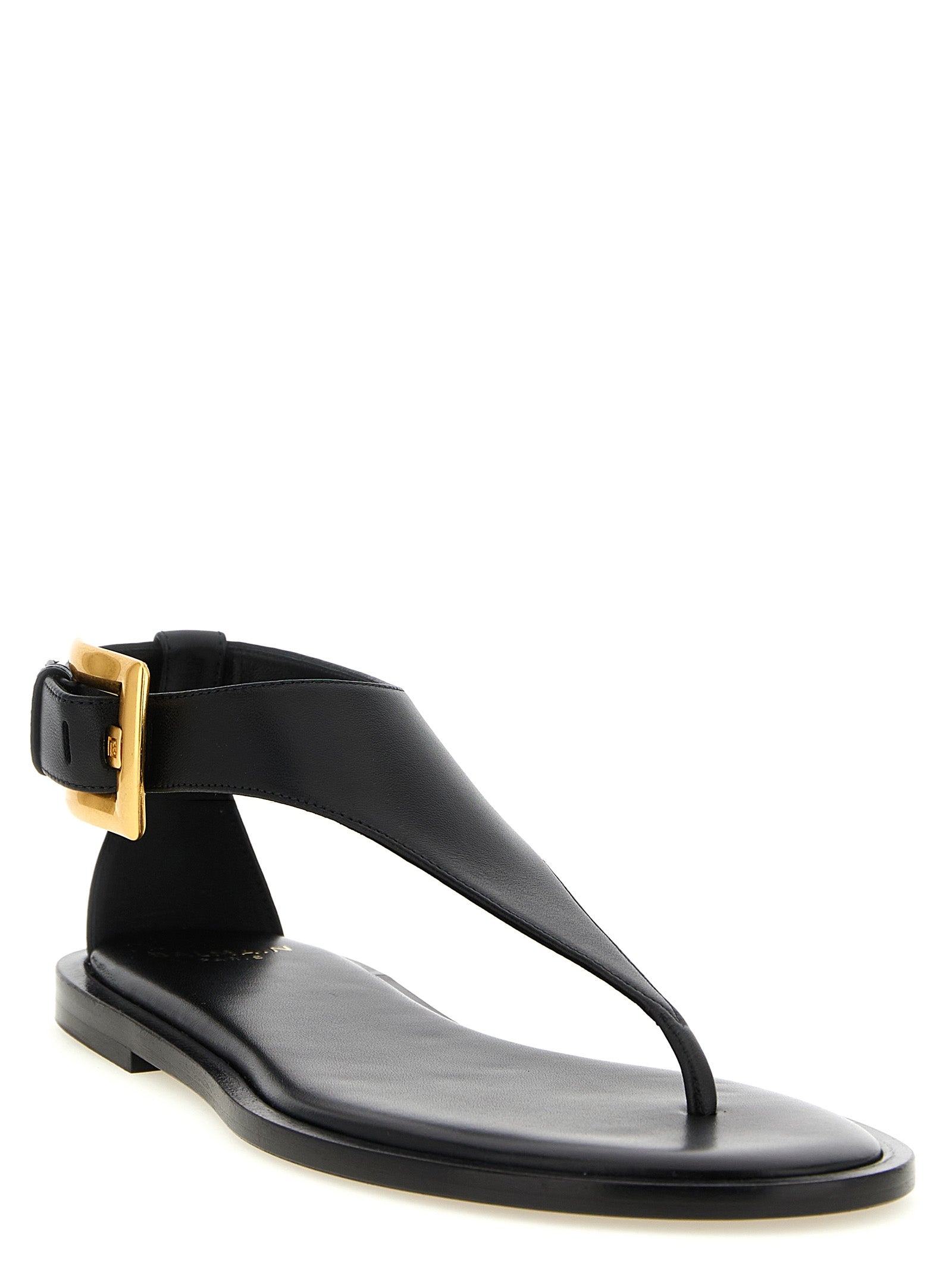 Balmain Black Lamb Leather Flat Sandals