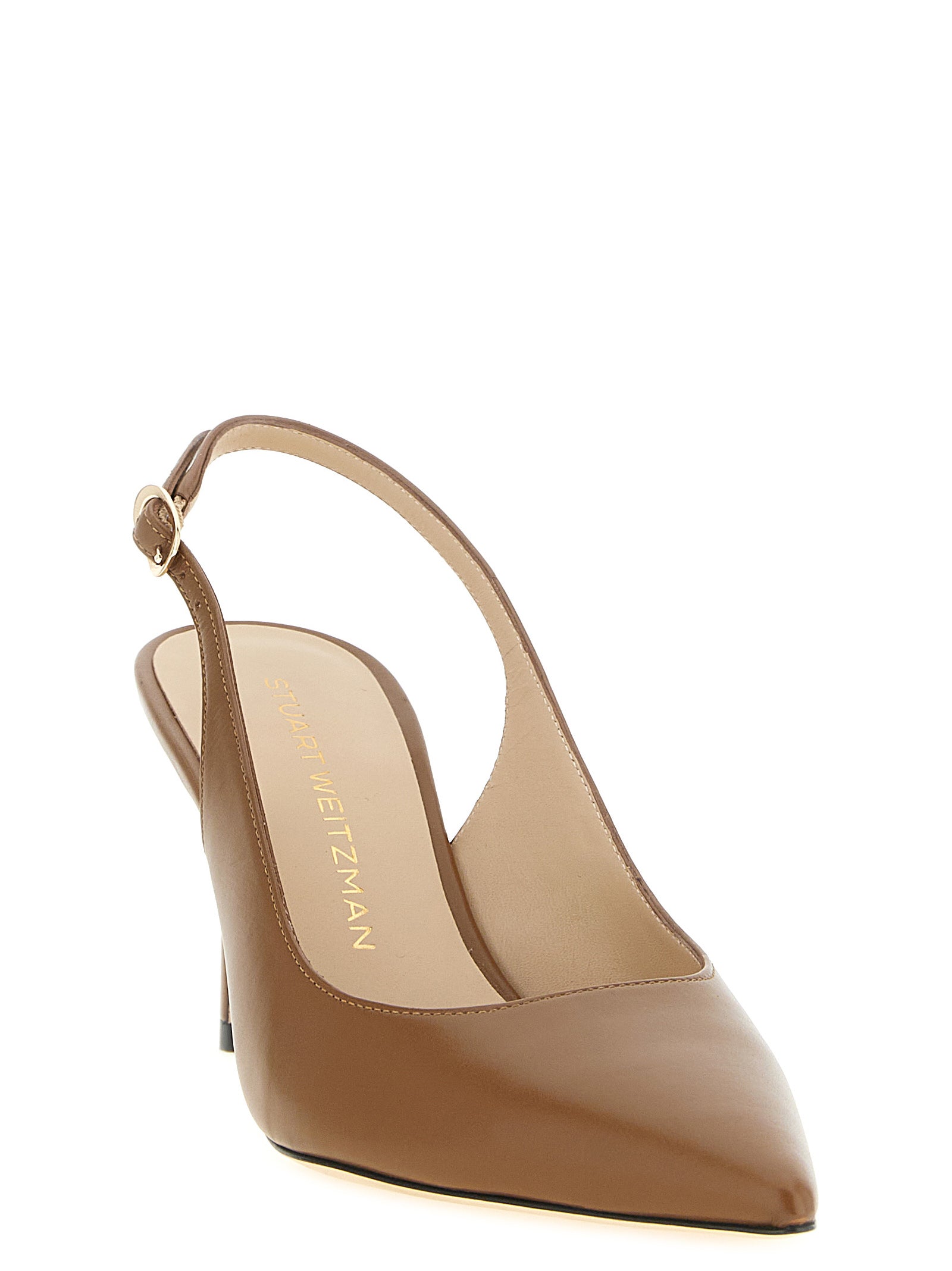 Stuart Weitzman Bruine Kalfsleren Pumps met Middelhoge Hak