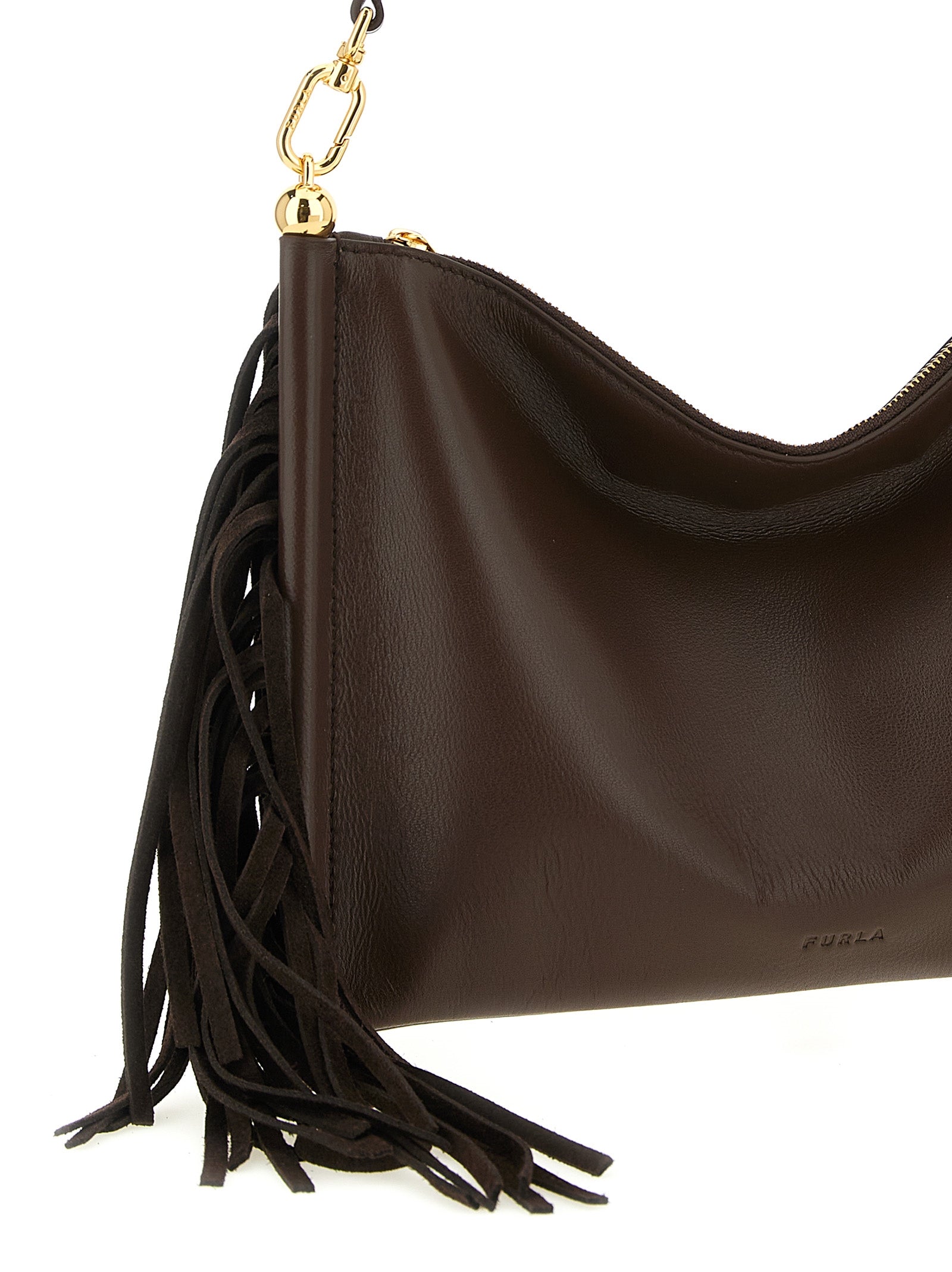 Furla Schouderhandtas van bruin lamsleer