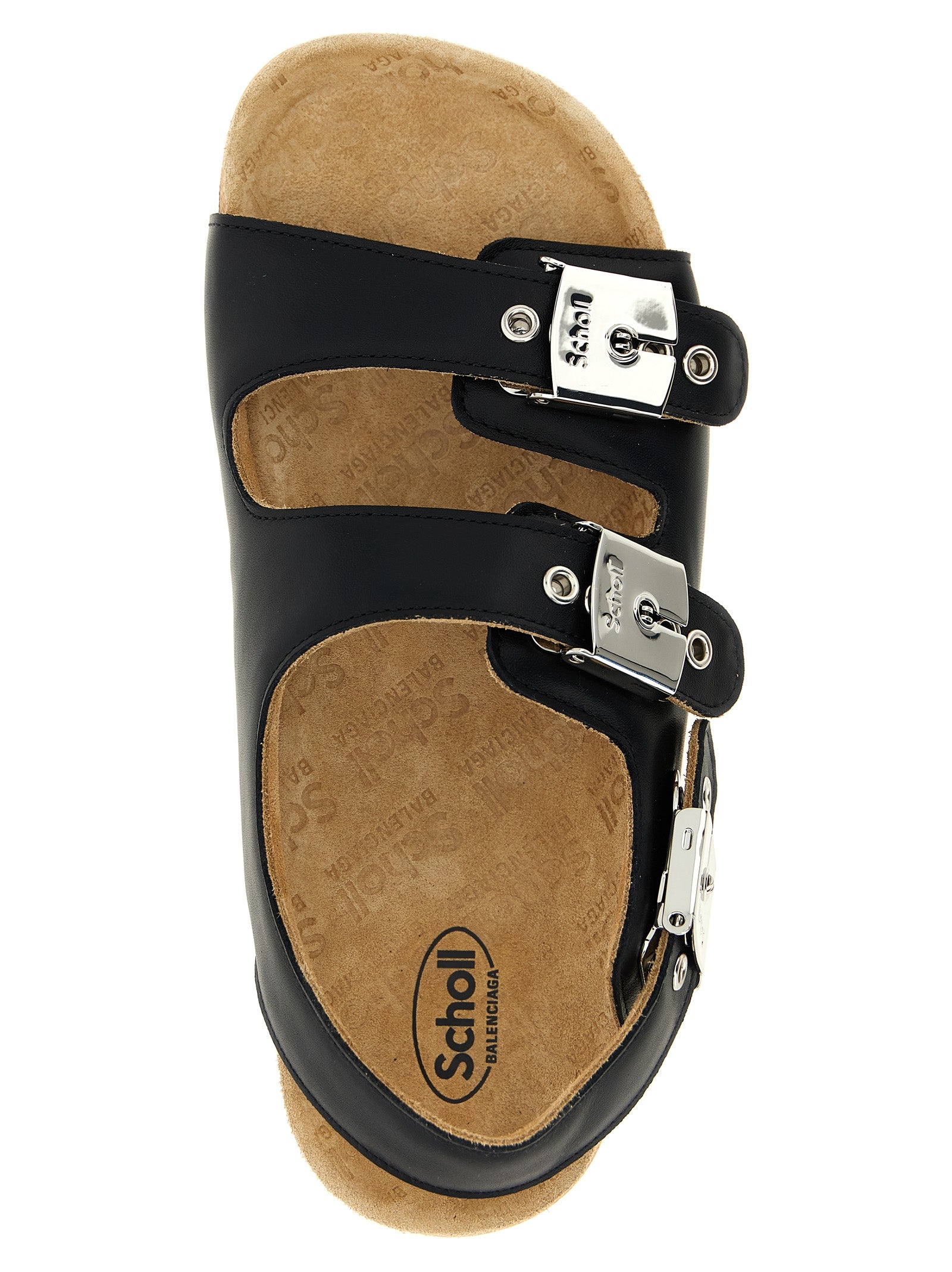 Balenciaga Zwarte Platte Sandalen van Kalfsleer