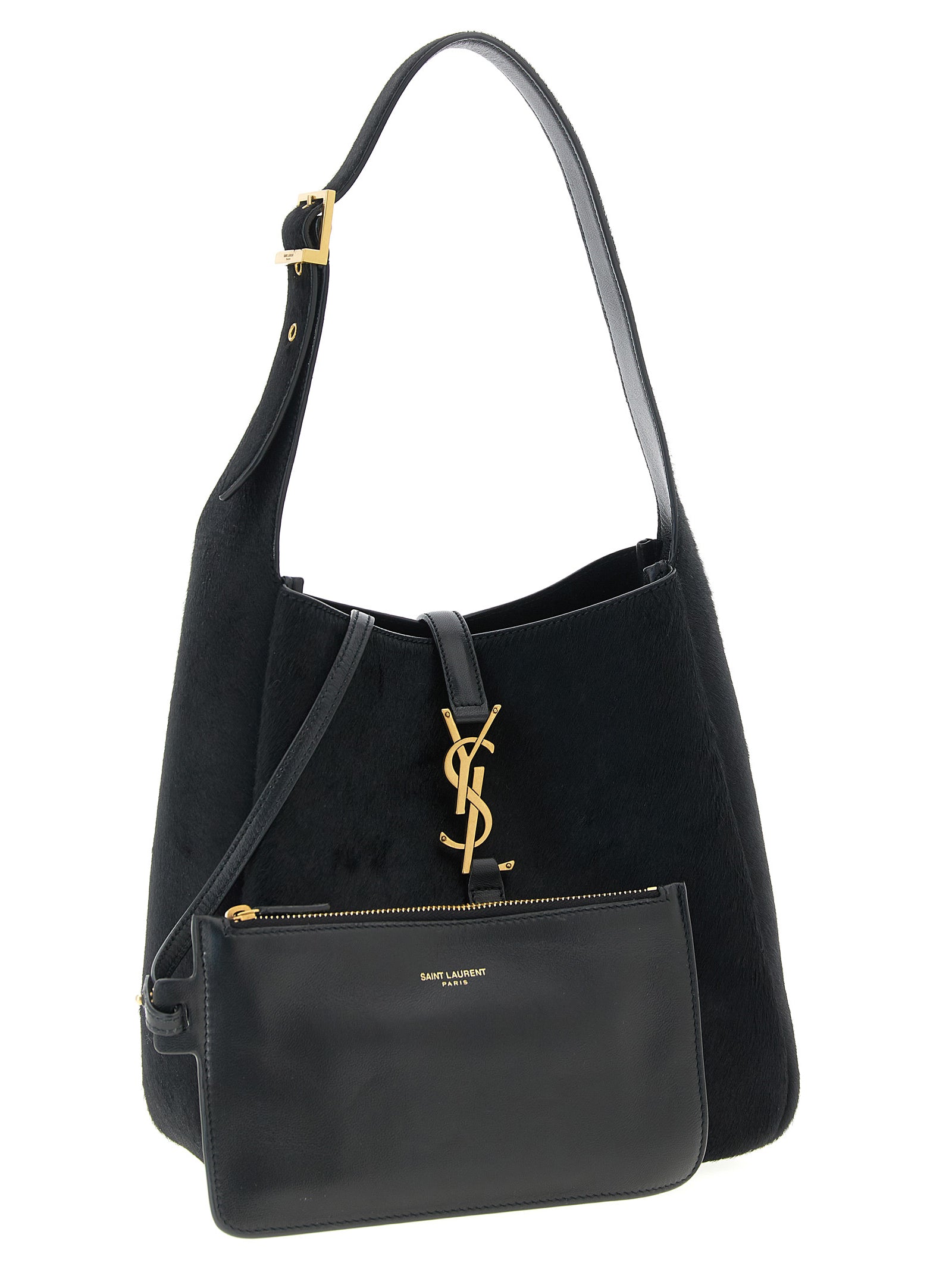 Saint Laurent Zwarte Kalfsleren Schoudertas