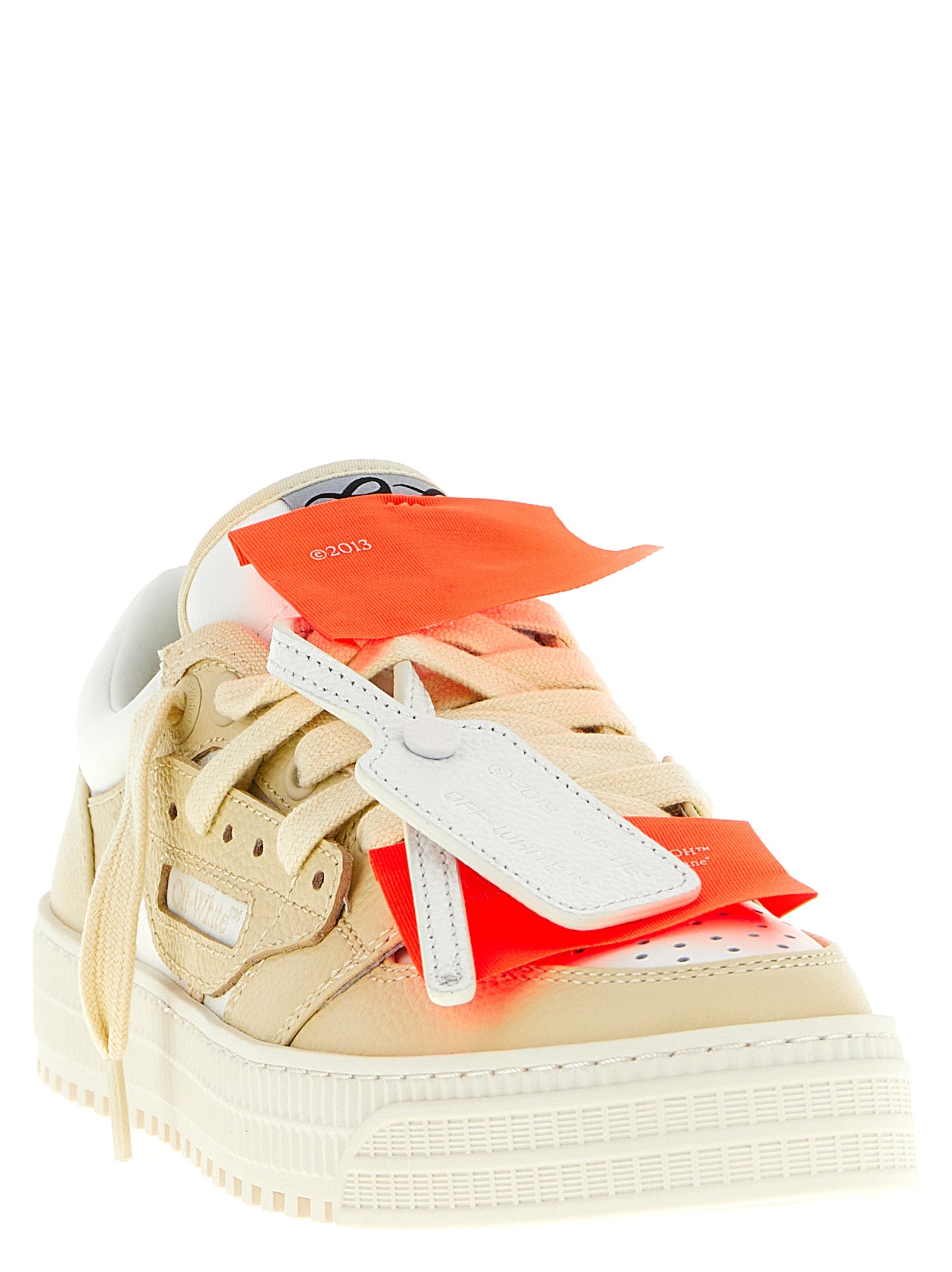 Off-White Beige Leren Lage Sneakers