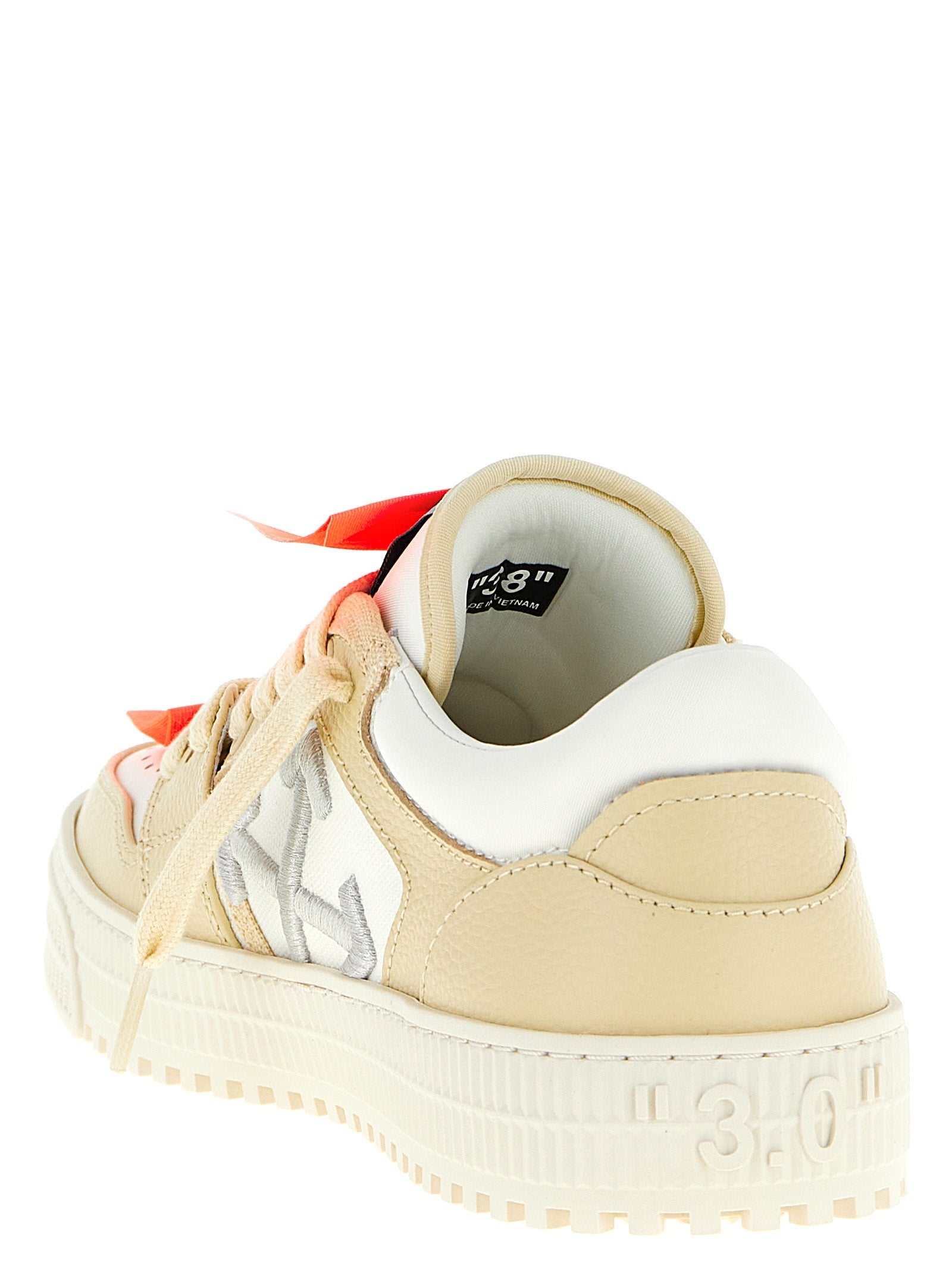 Off-White Beige Leren Lage Sneakers