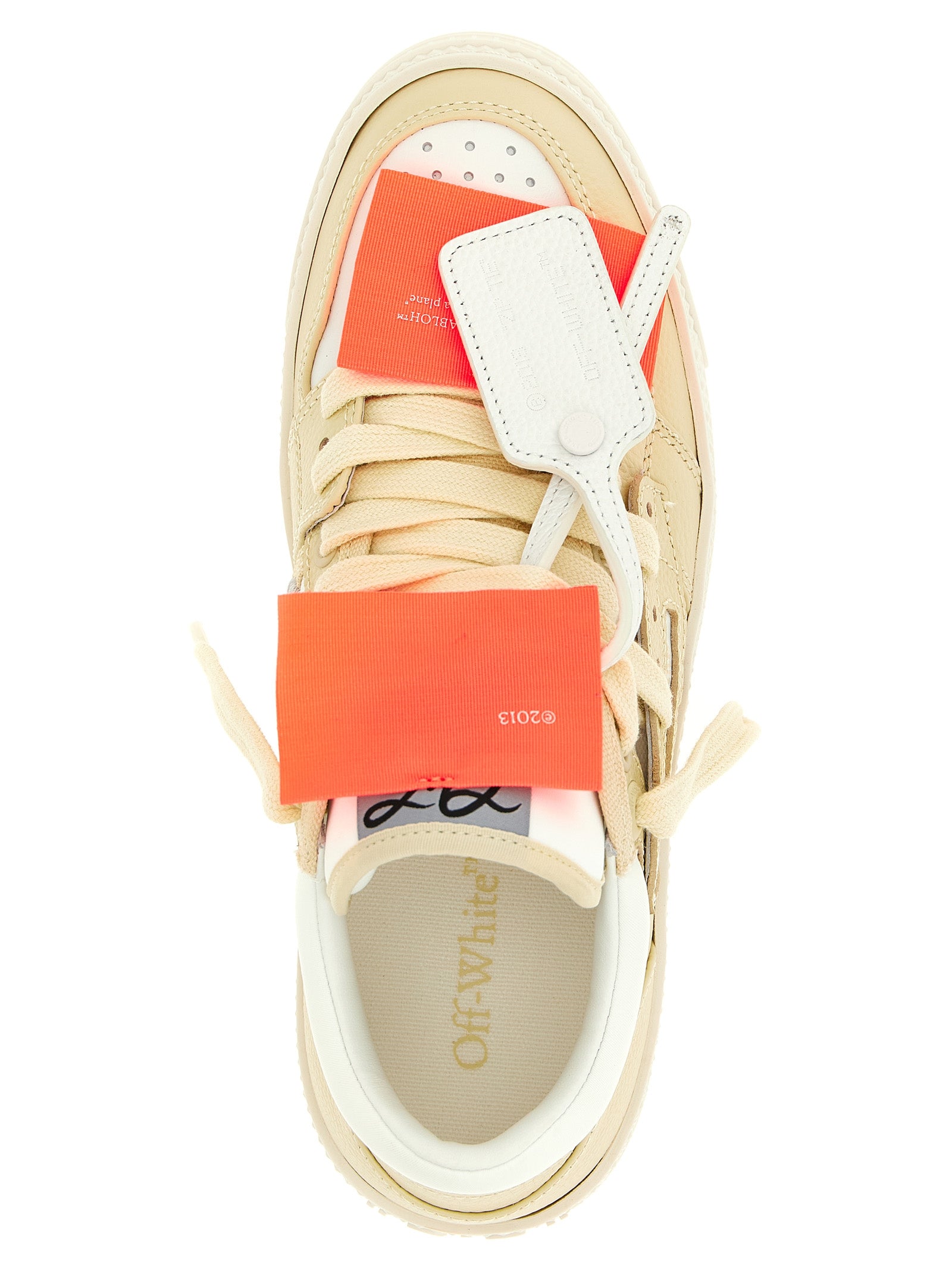 Off-White Beige Leren Lage Sneakers