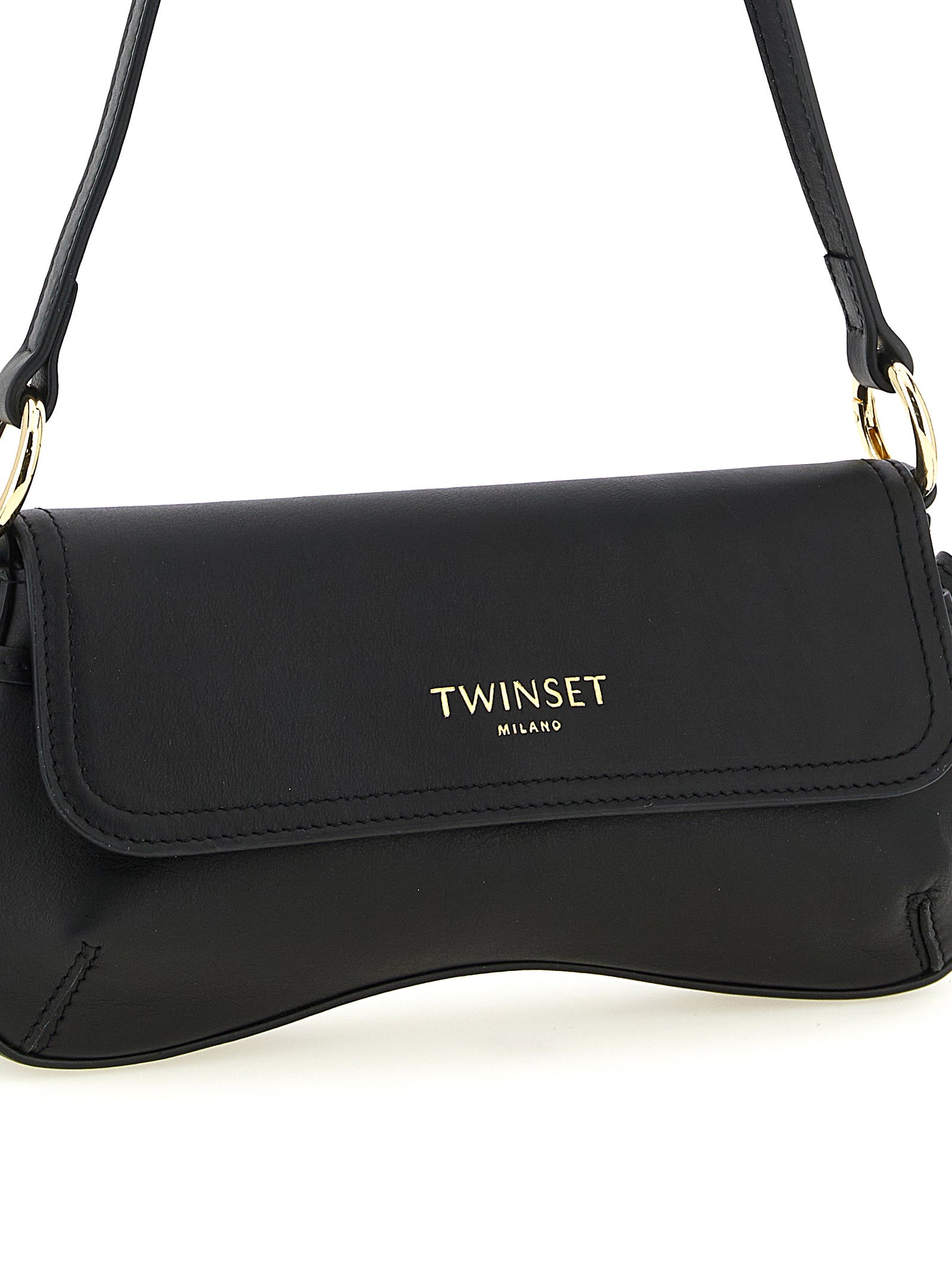 Twinset Zwarte Leren Schoudertas