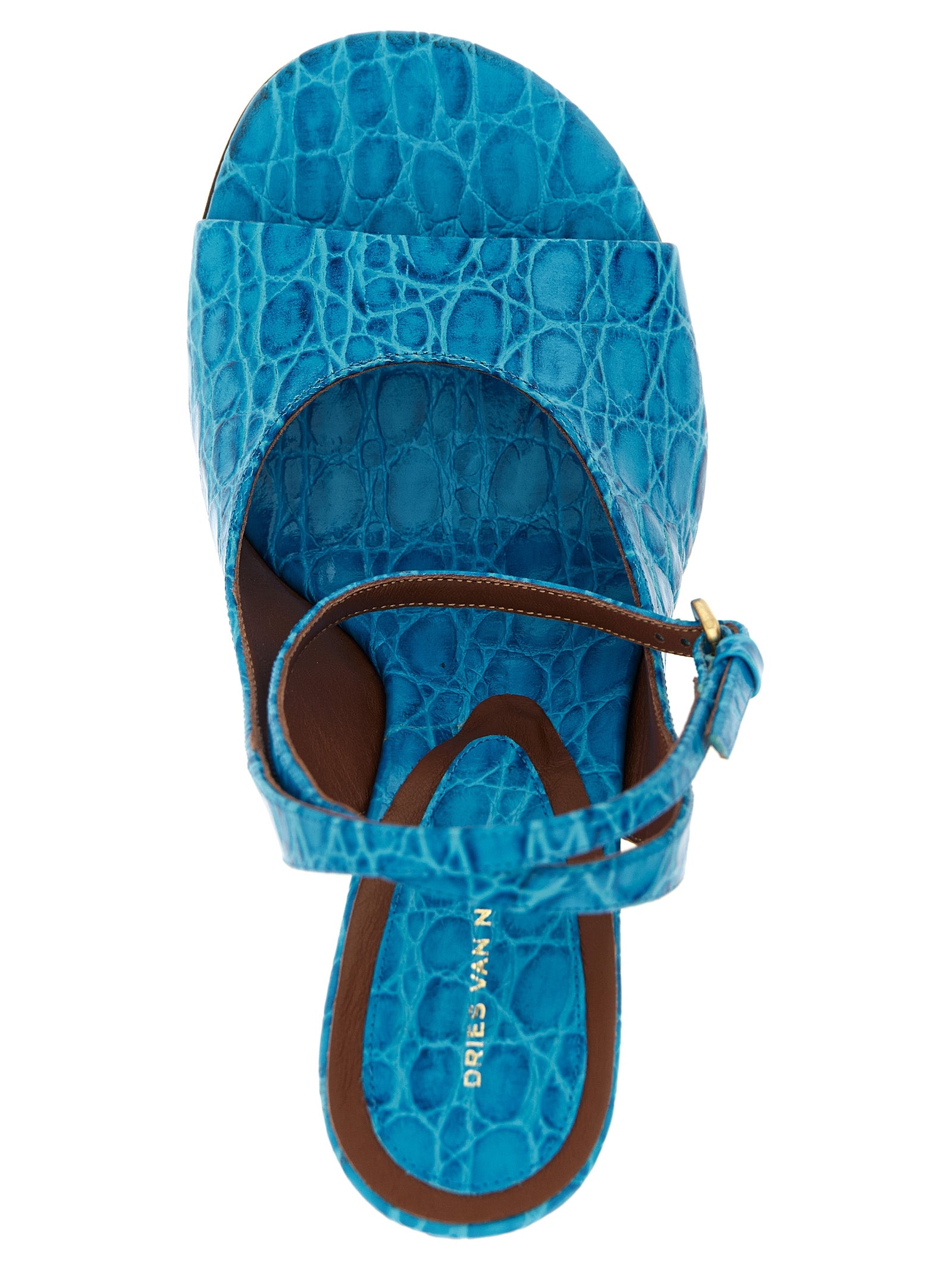 Dries Van Noten Blue Calfskin Wedge Sandals