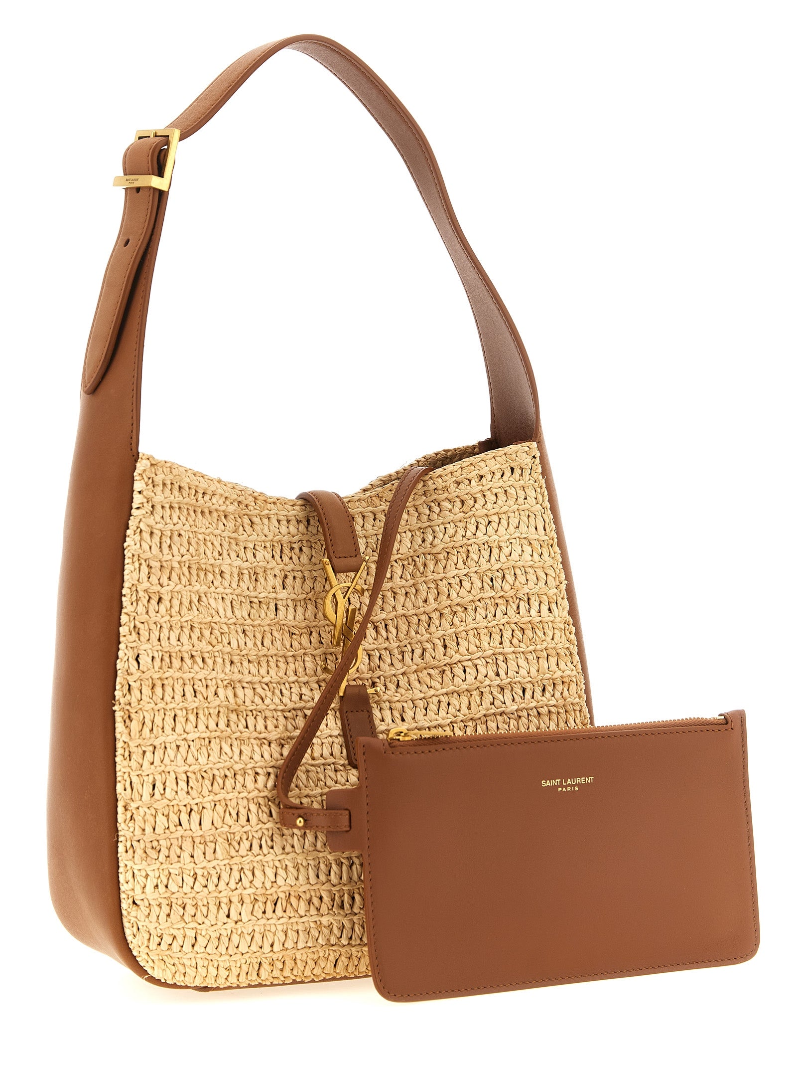 Saint Laurent Beigekleurige Schoudertas van Raffia