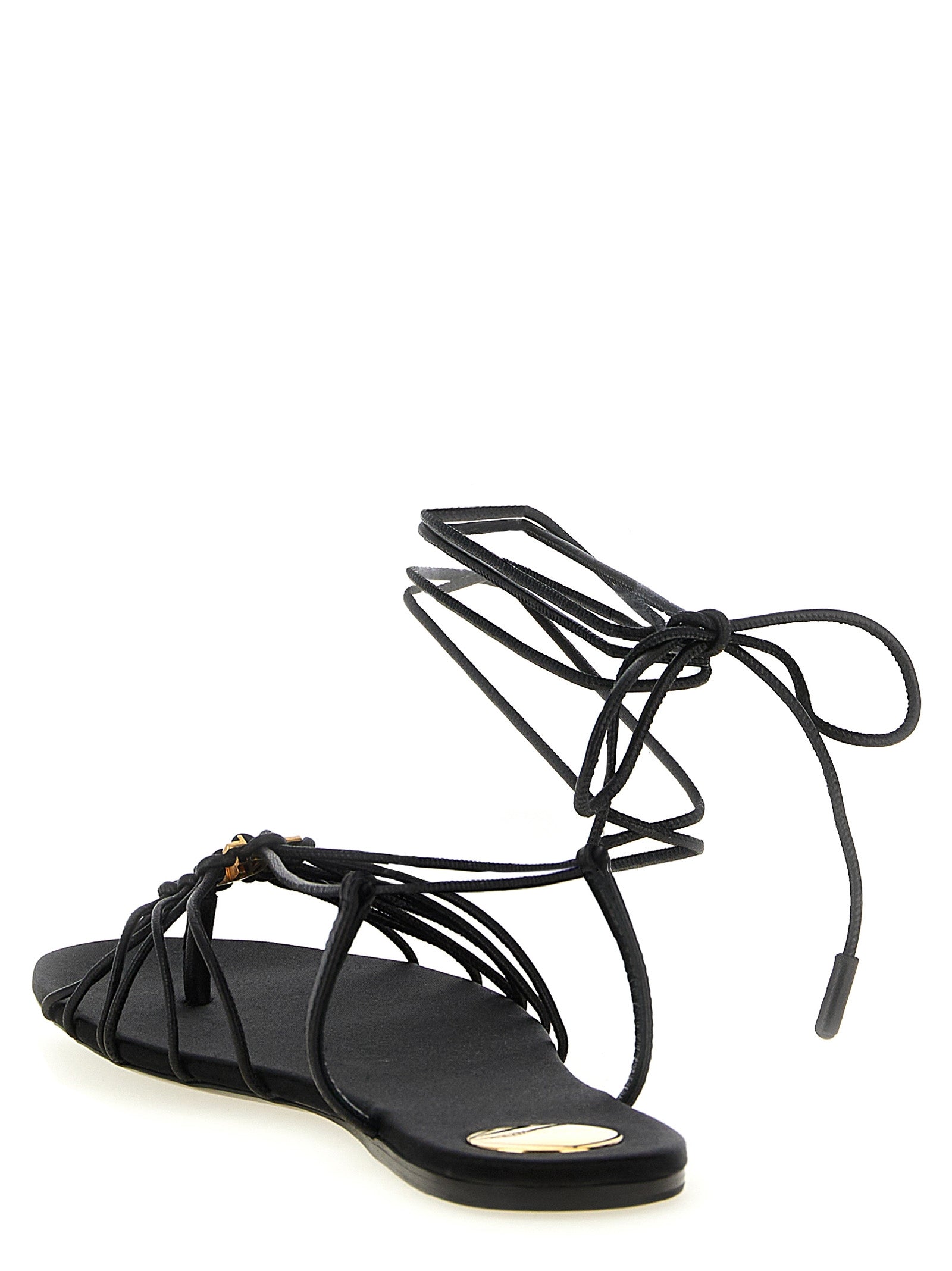 Saint Laurent Zwarte Lamswlederen Platte Sandalen