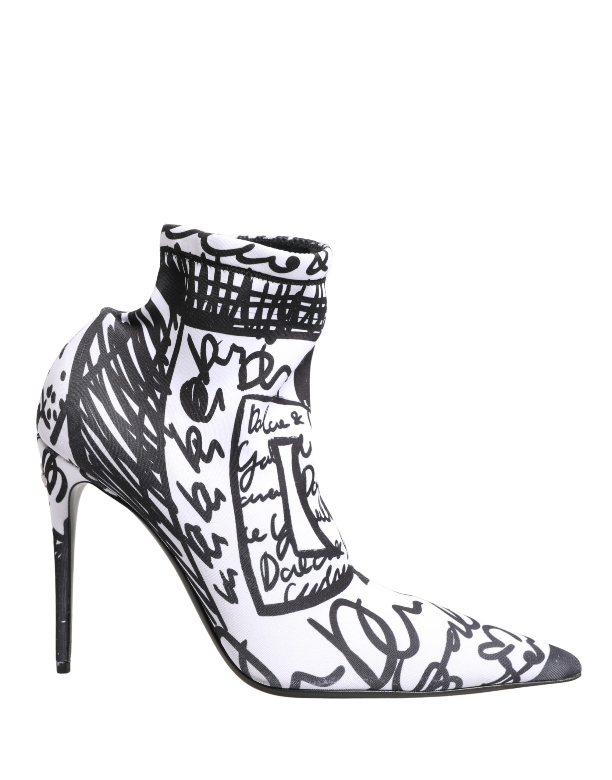 Dolce & Gabbana Witte Graffiti Stretch Enkellaarzen