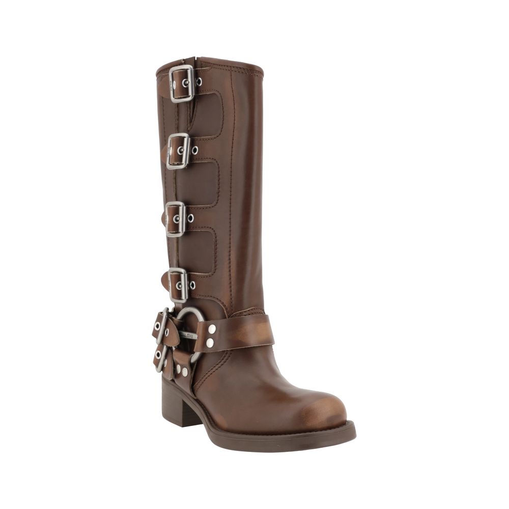 Miu Miu Bruine Kalfsleren Bos Taurus Veterschoenen