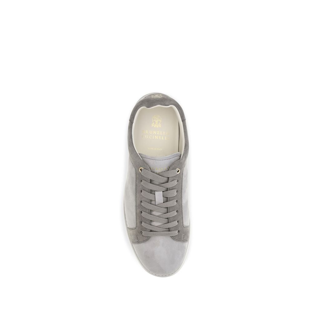 Brunello Cucinelli Gray Suede Leather Low Top Sneakers