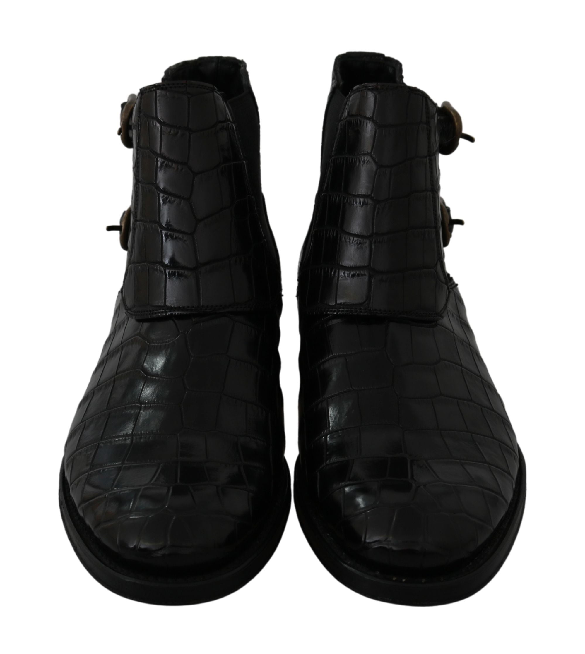 Dolce & Gabbana Zwarte Krokodillenleren Derby Laarzen Schoenen