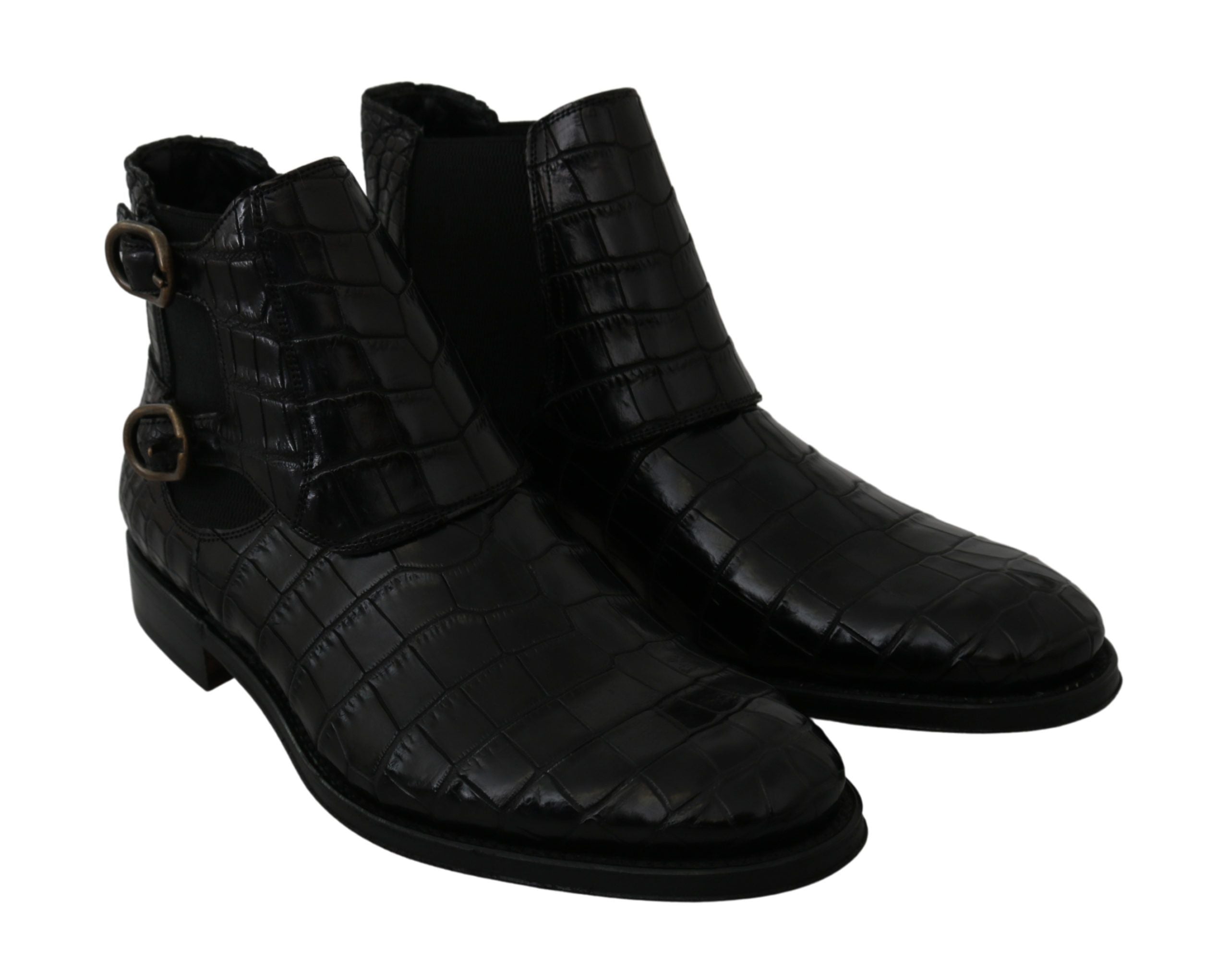 Dolce & Gabbana Zwarte Krokodillenleren Derby Laarzen Schoenen