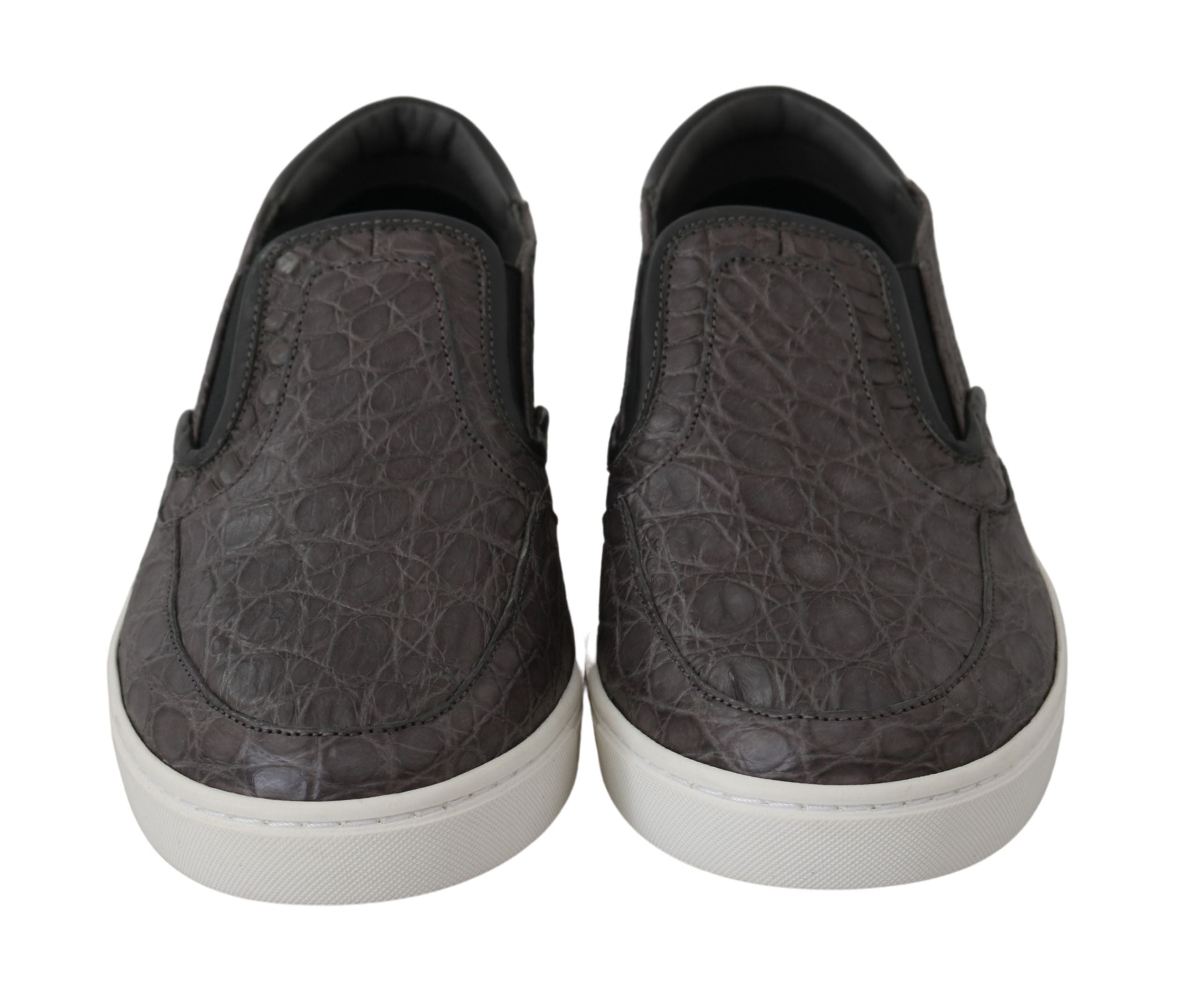 Dolce & Gabbana Grijze Leren Platte Krokodil Heren Mocassins Schoenen