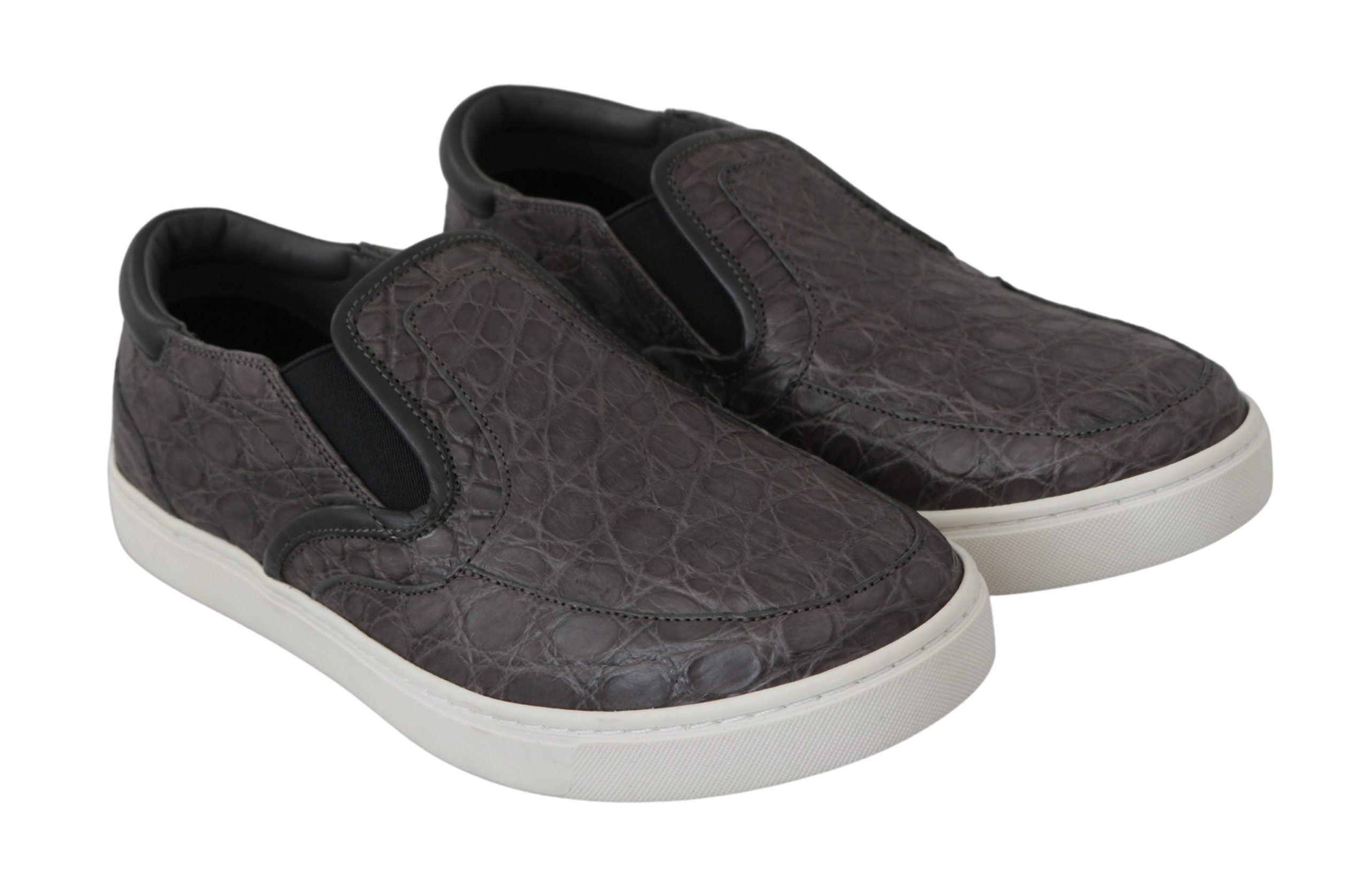 Dolce & Gabbana Grijze Leren Platte Krokodil Heren Mocassins Schoenen