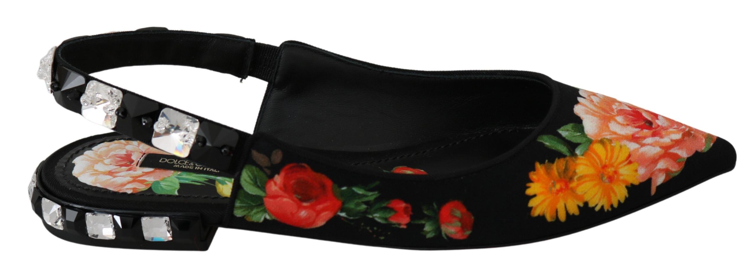 Dolce & Gabbana Zwarte Slingbacks met Bloemen en Kristallen