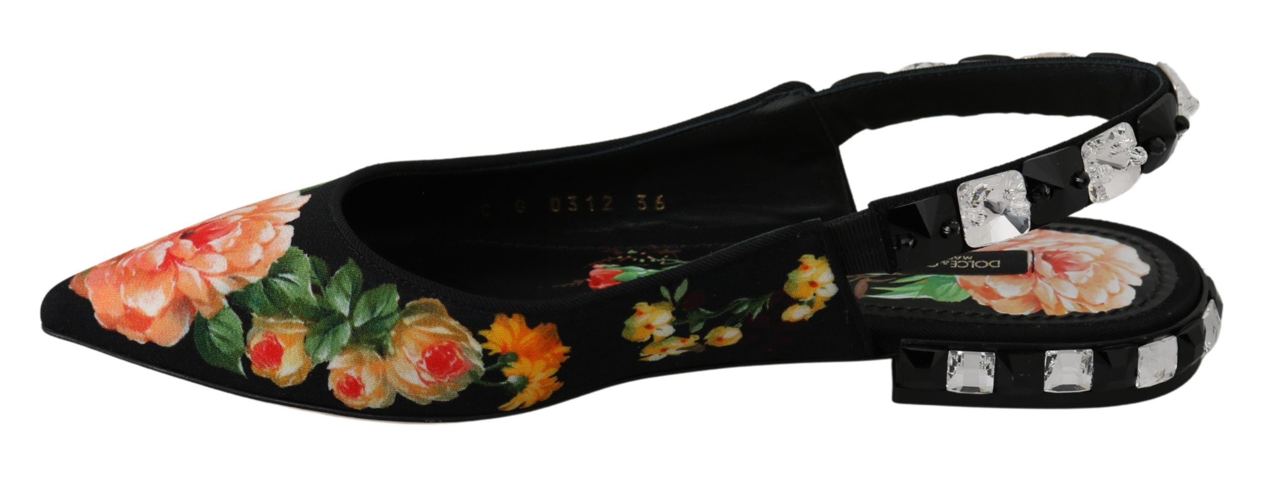Dolce & Gabbana Zwarte Slingbacks met Bloemen en Kristallen