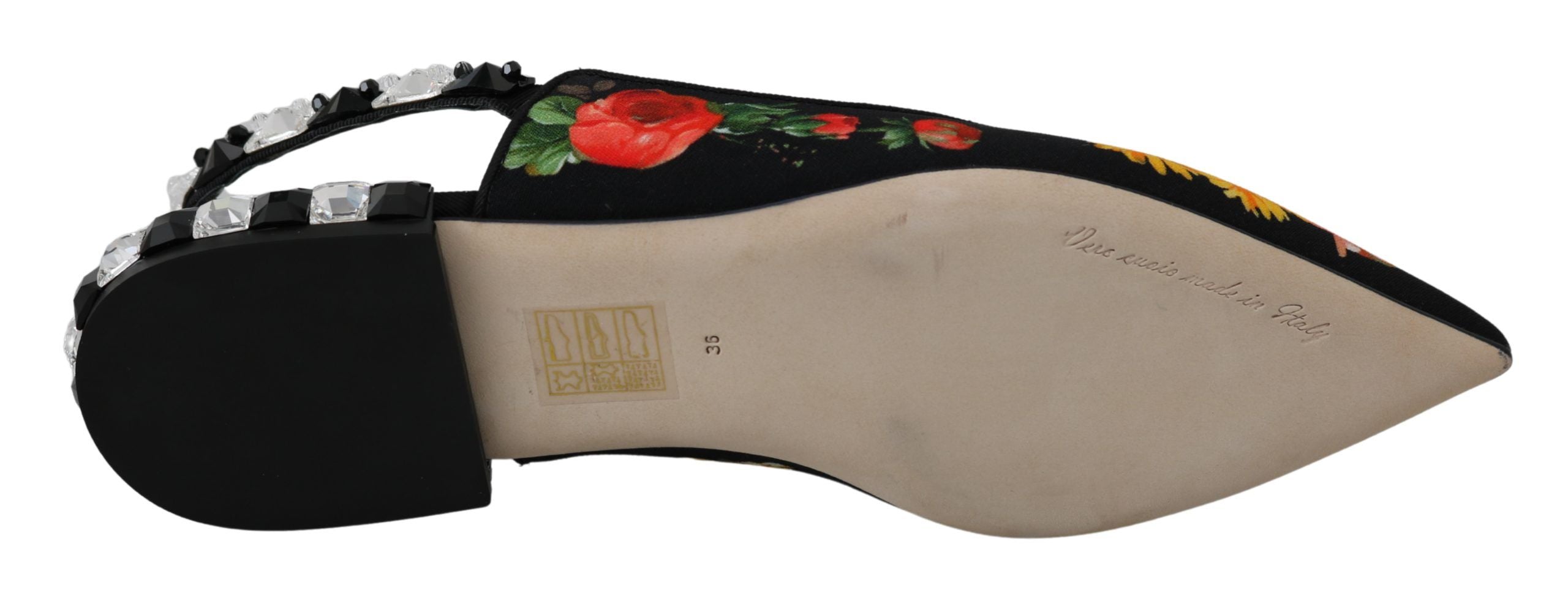 Dolce & Gabbana Zwarte Slingbacks met Bloemen en Kristallen