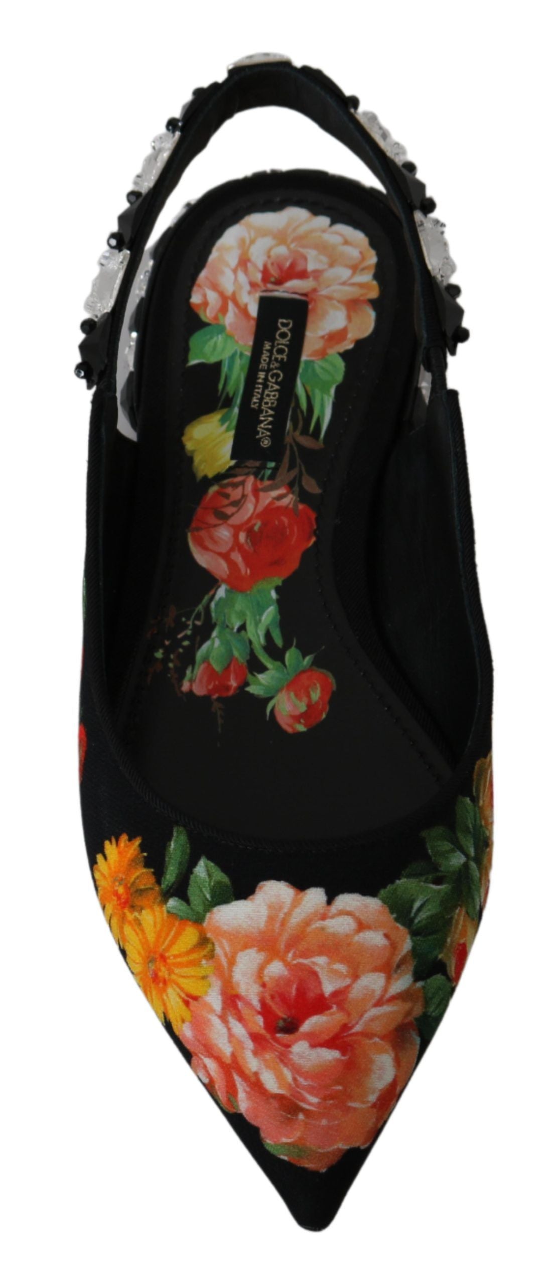 Dolce & Gabbana Zwarte Slingbacks met Bloemen en Kristallen