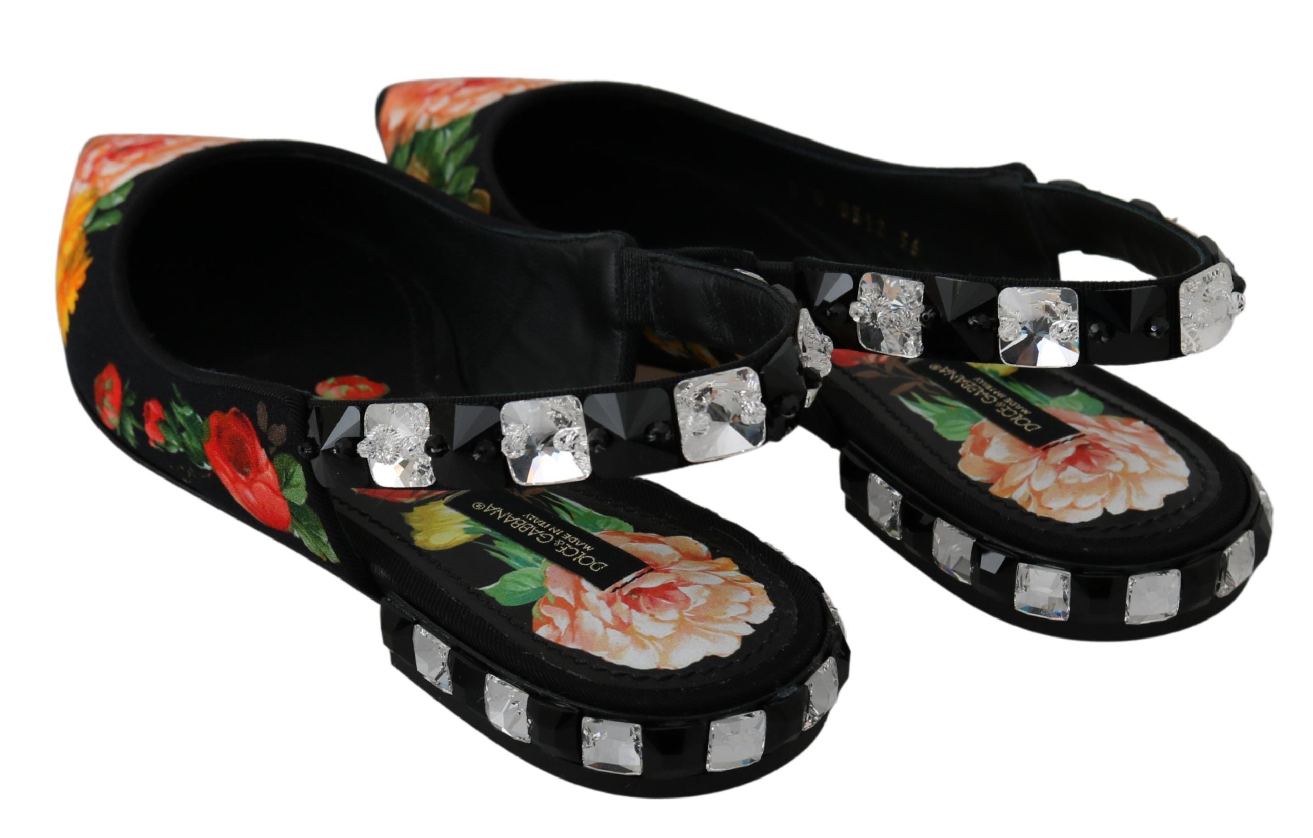 Dolce & Gabbana Zwarte Slingbacks met Bloemen en Kristallen