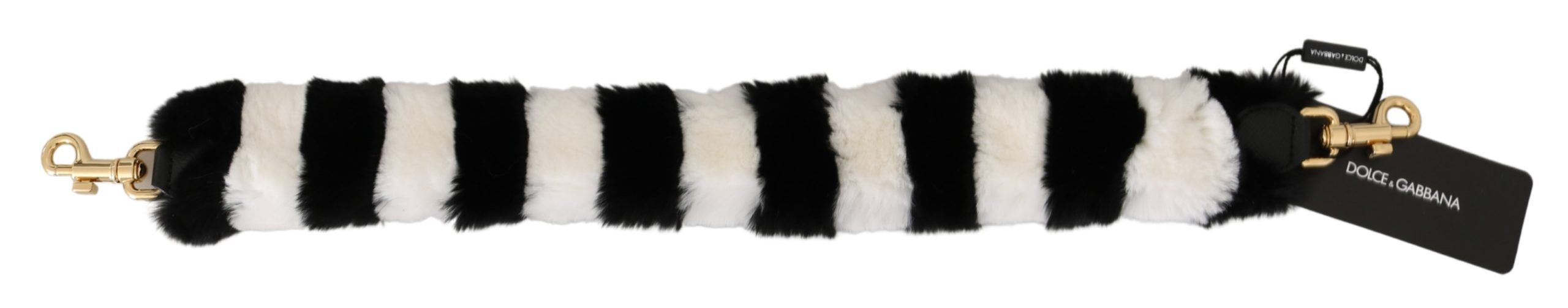 Dolce & Gabbana Black White Rabbit Fur Accessory Shoulder Strap