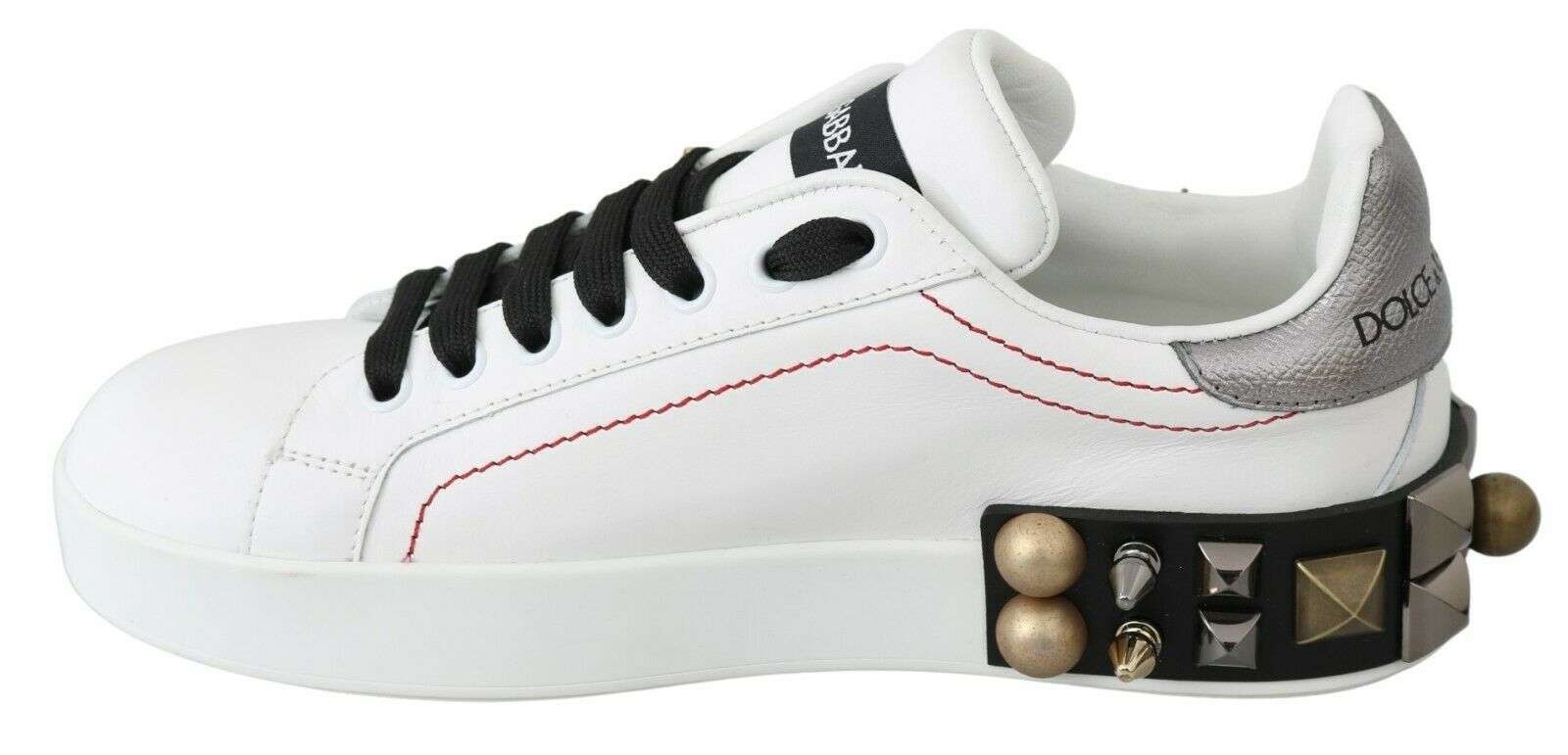 Dolce & Gabbana White Leather Crystal Rose Floral Sneakers Shoes