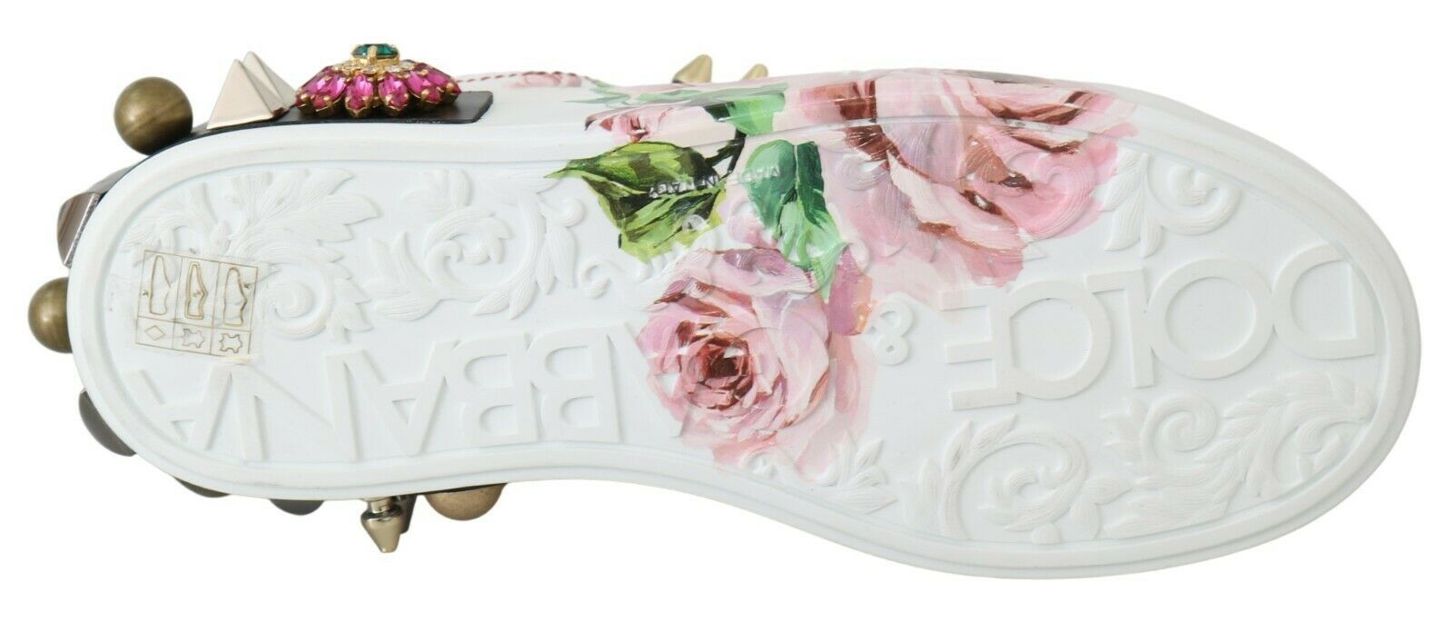 Dolce & Gabbana White Leather Crystal Rose Floral Sneakers Shoes