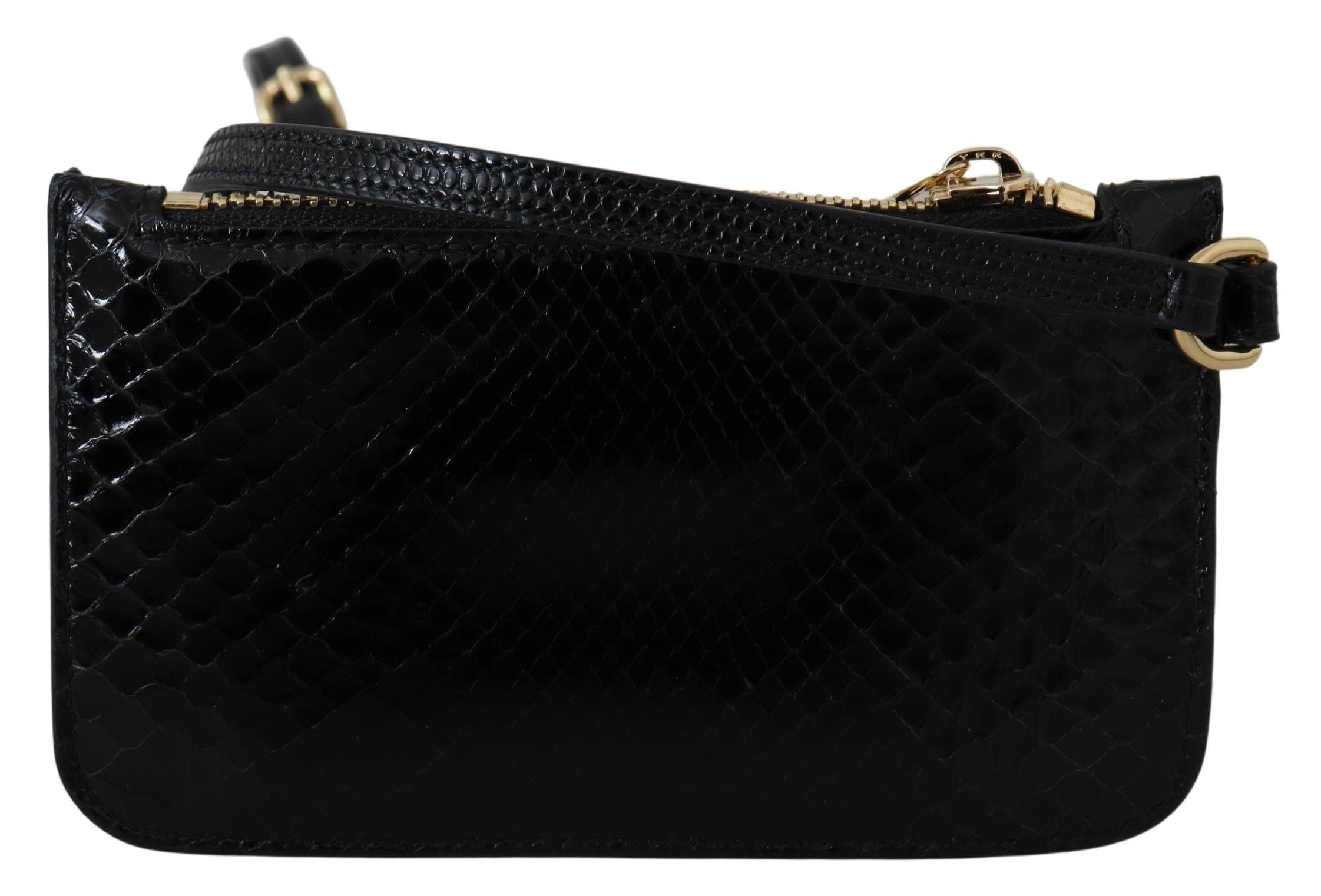 Dolce & Gabbana Zwarte Leren Portemonnee Polsband Spiegeltje Agnese Portefeuille