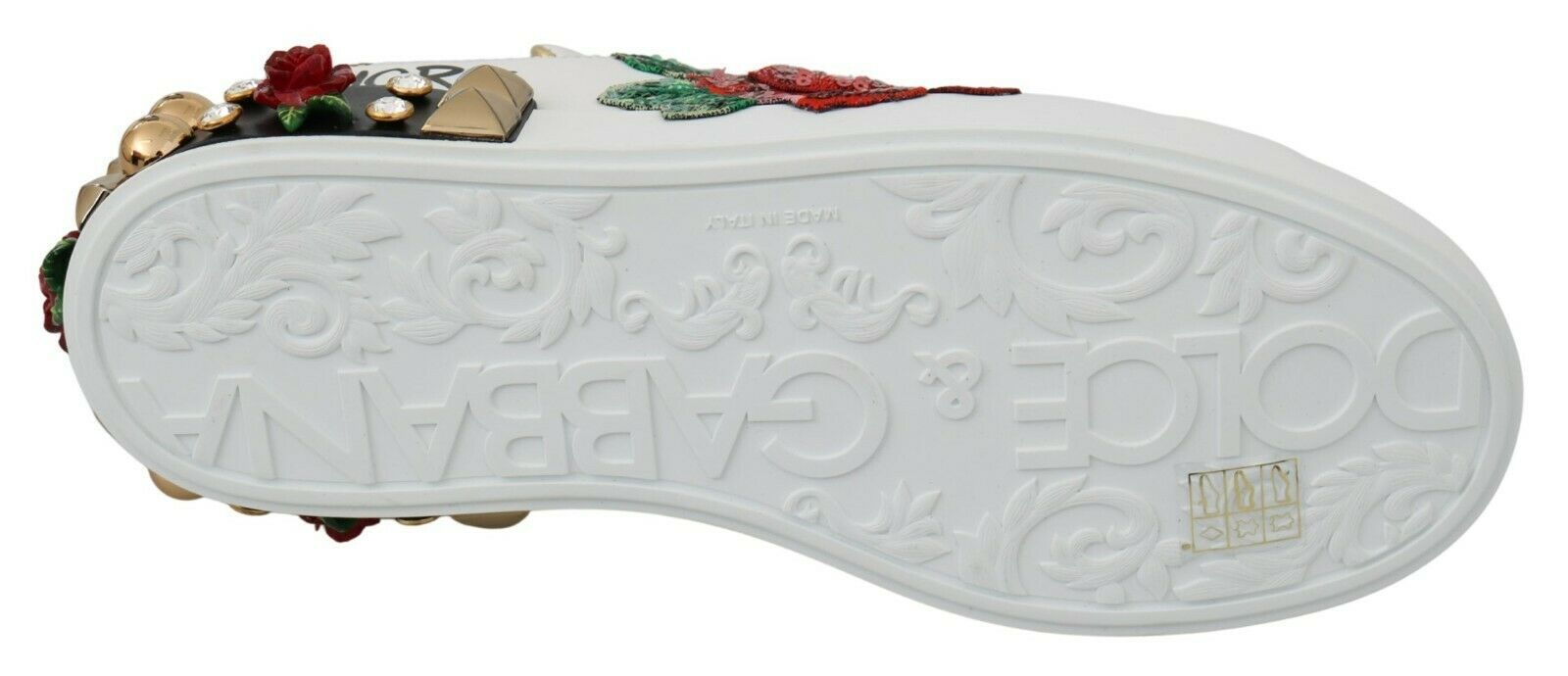 Dolce & Gabbana White Roses Sequined Crystal Women's Sneakers Shoes