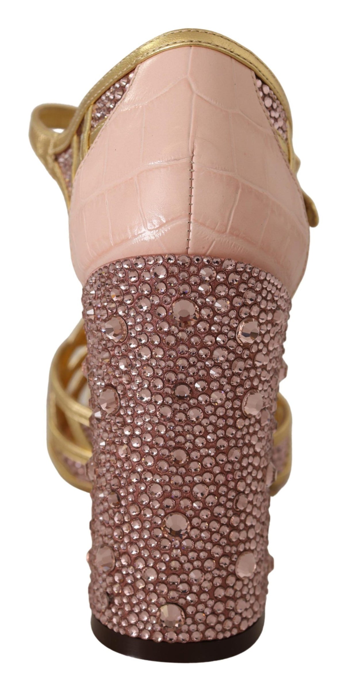 Dolce & Gabbana Pink Gold Leather Crystal T-strap Pumps
