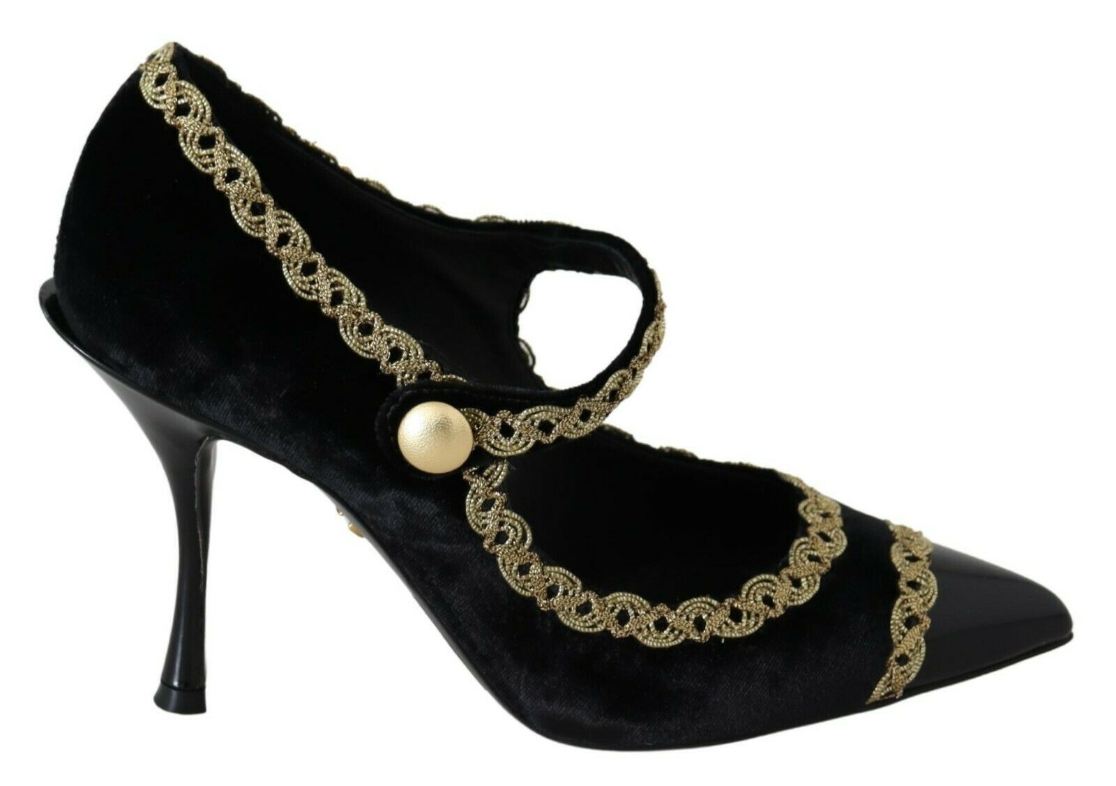 Dolce & Gabbana Zwarte Versierde Fluwelen Mary Jane Pumps Schoenen