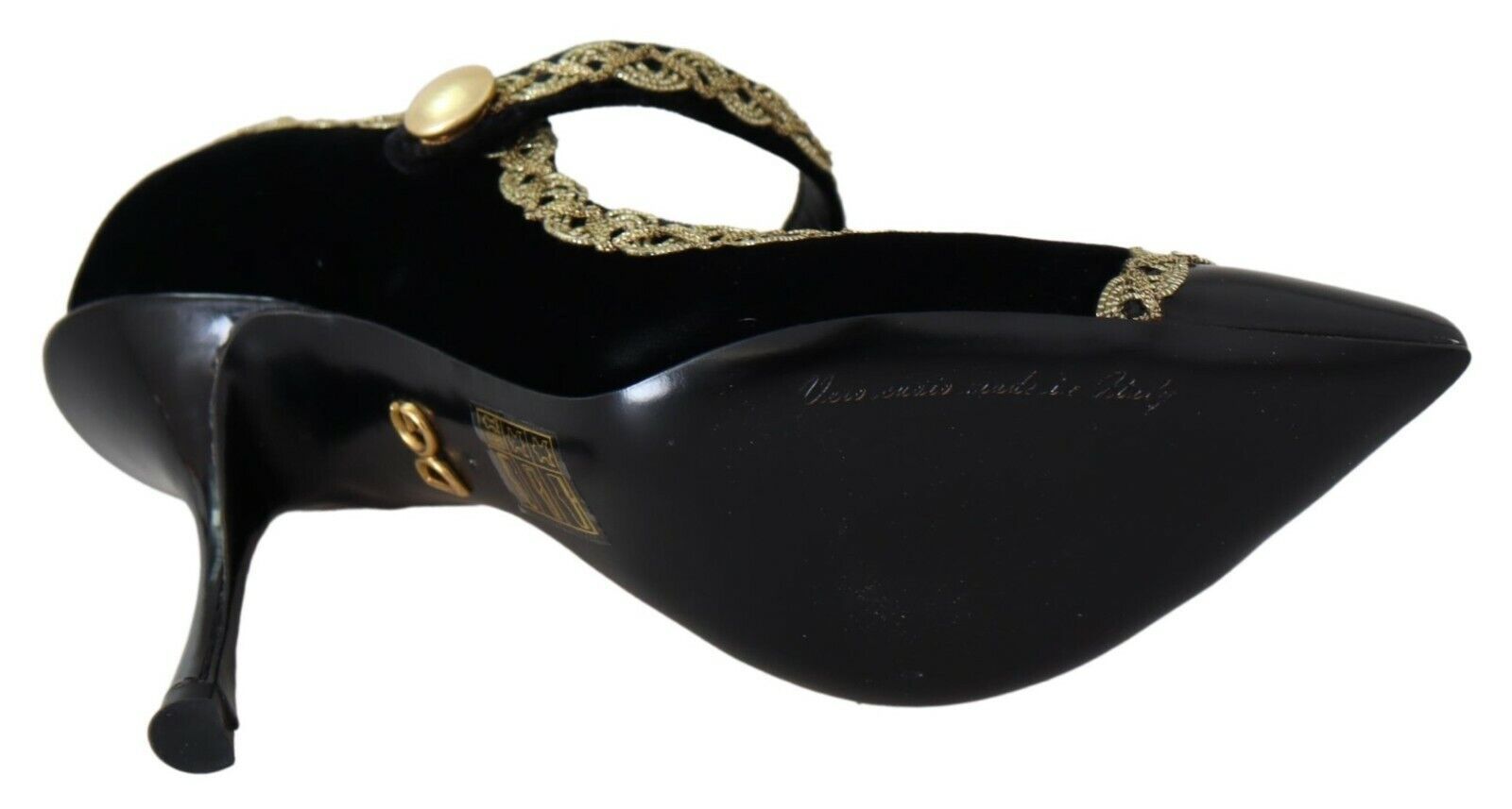 Dolce & Gabbana Black Embellished Velvet Mary Jane Pumps